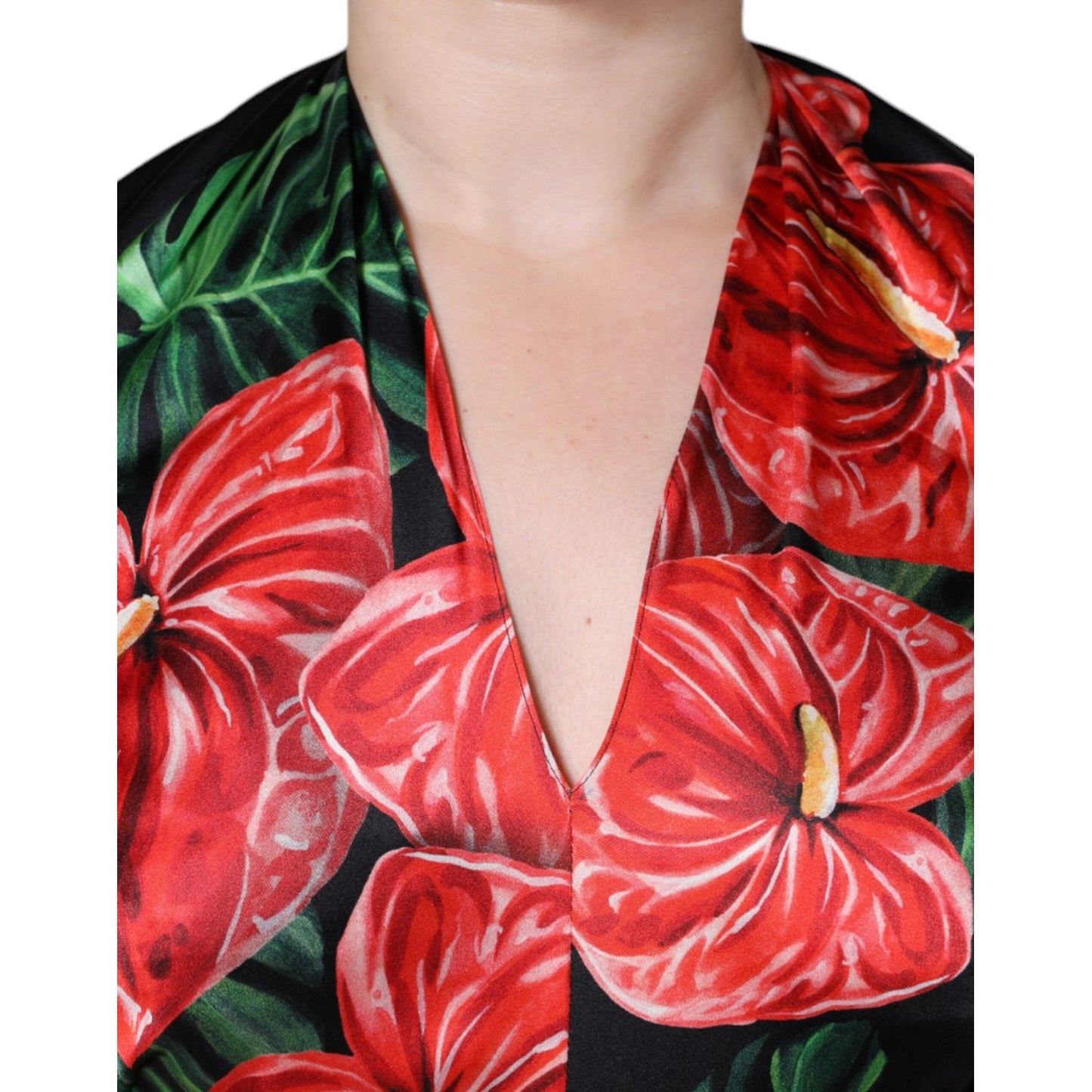 Dolce & Gabbana Black Tropical Floral Sheath Maxi Dress Dolce & Gabbana Firebrick