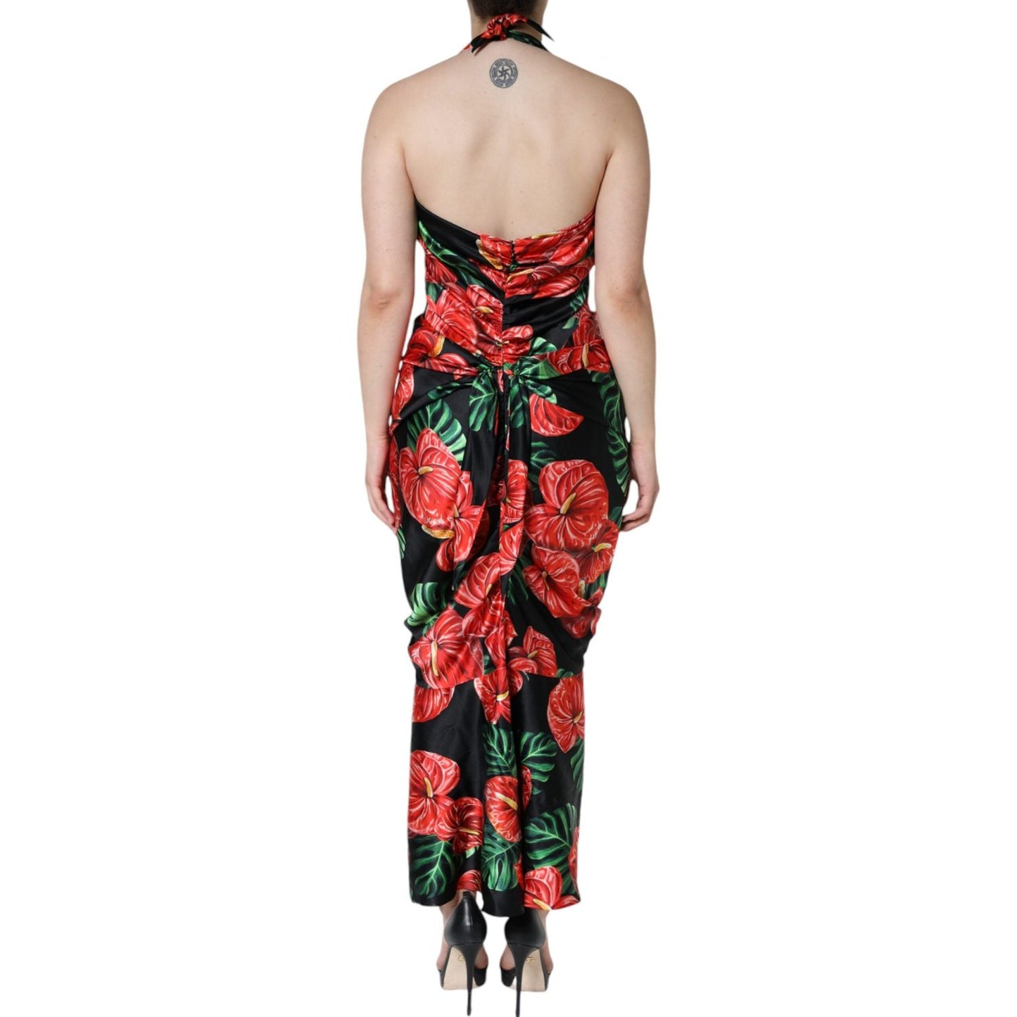 Dolce & Gabbana Black Tropical Floral Sheath Maxi Dress Dolce & Gabbana Tan