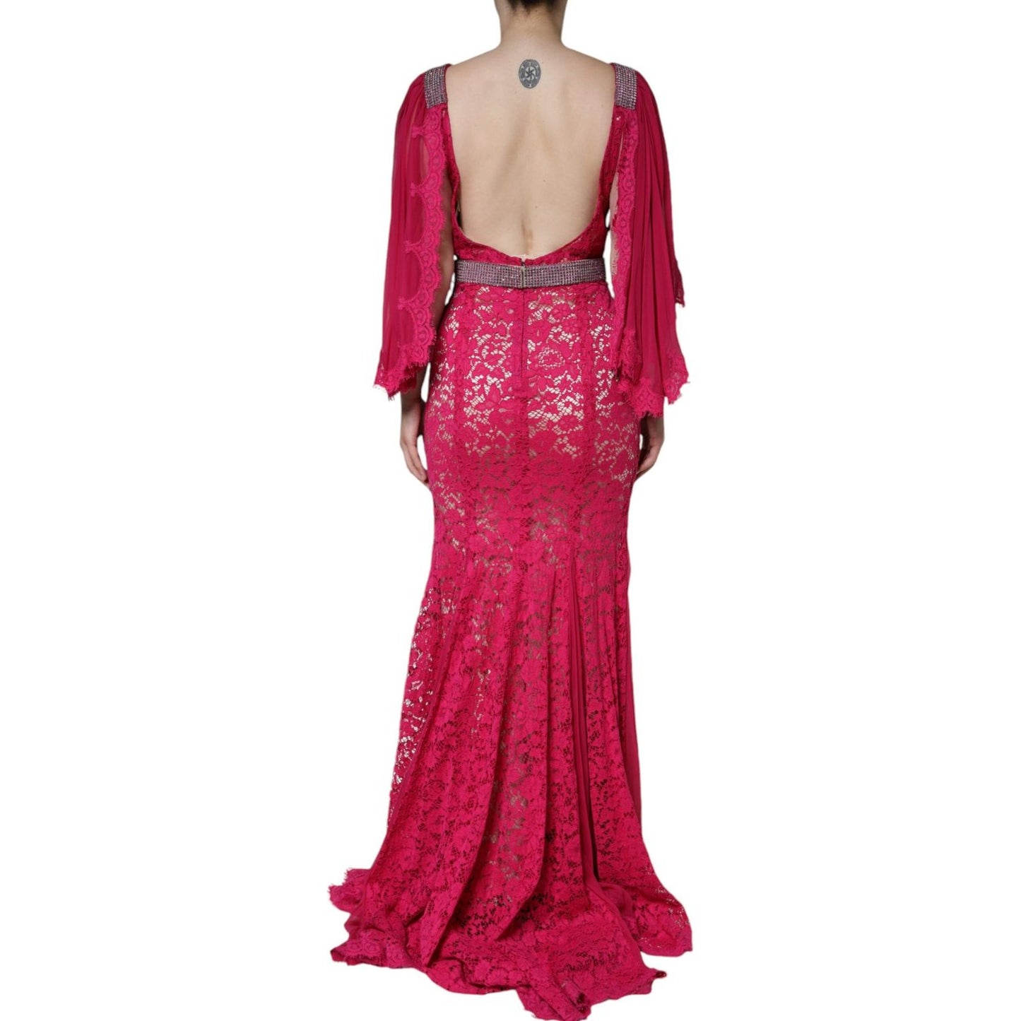 Dolce & Gabbana Pink Lace Crystal Sheath Long Gown Dress Dolce & Gabbana Brown
