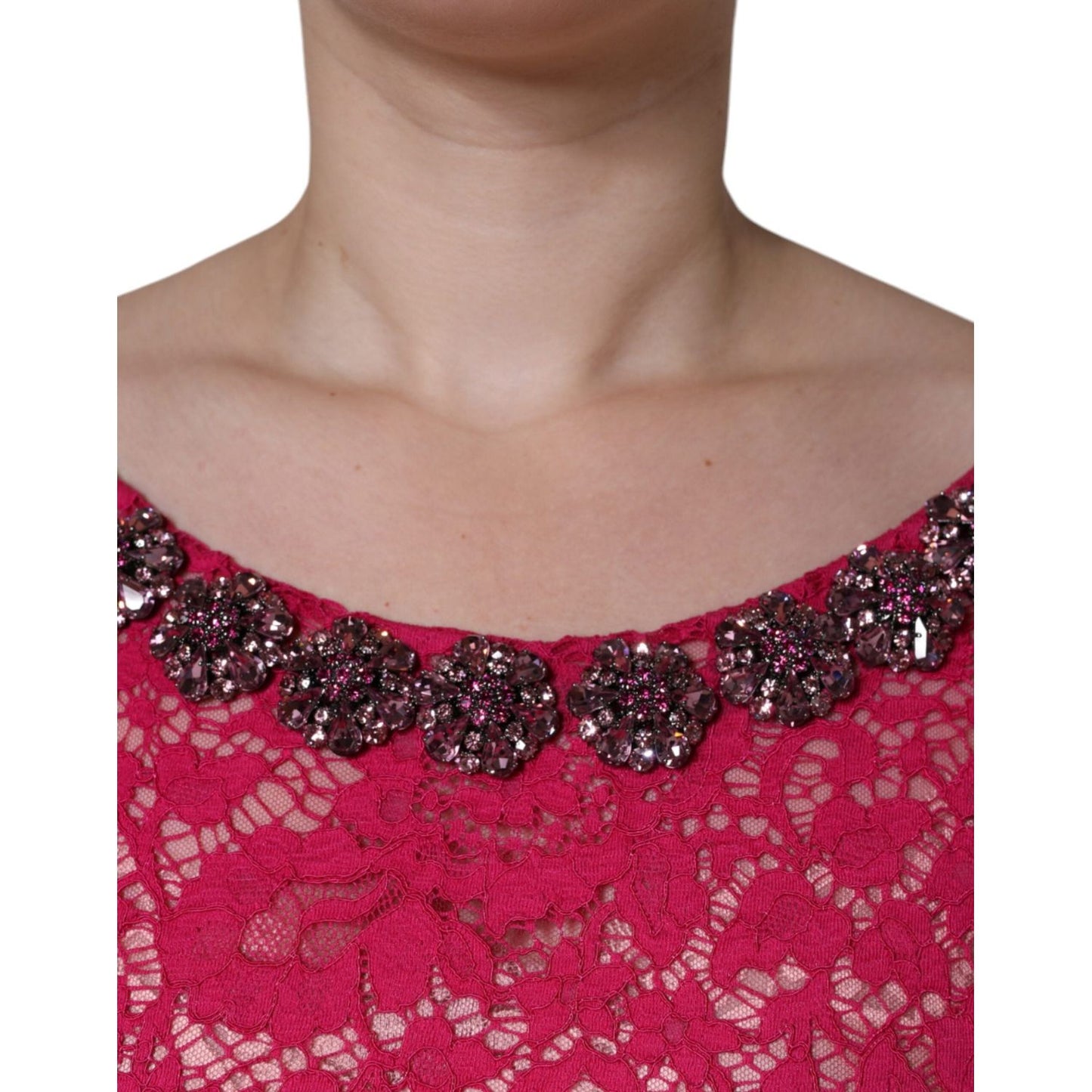 Dolce & Gabbana Pink Lace Crystal Sheath Long Gown Dress Dolce & Gabbana Maroon