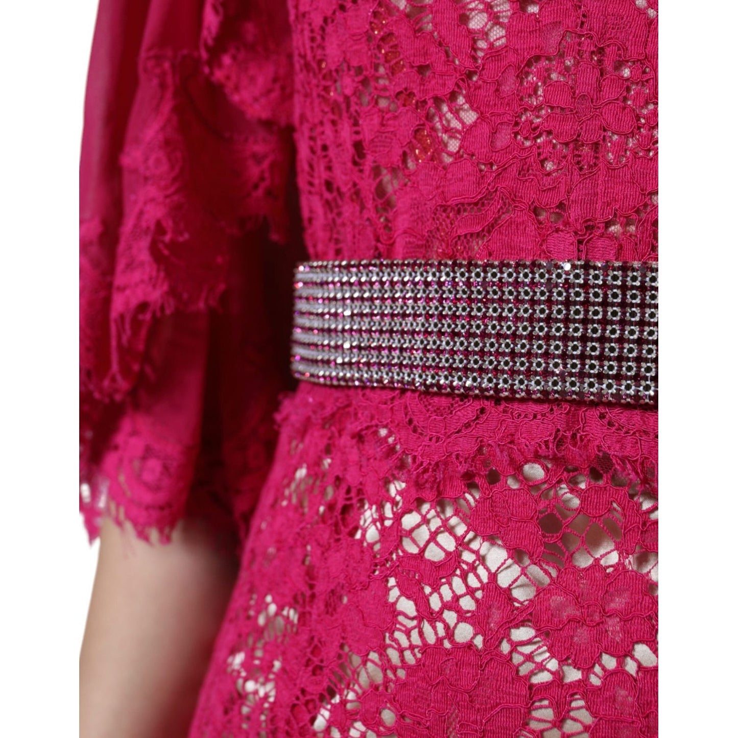 Dolce & Gabbana Pink Lace Crystal Sheath Long Gown Dress Dolce & Gabbana Maroon