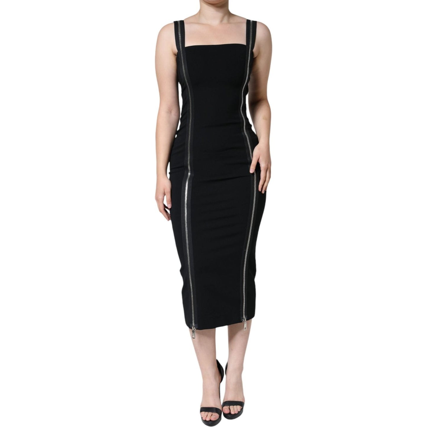 Dolce & Gabbana Black Zipper Bodycon Sheath Midi Dress Dolce & Gabbana Black