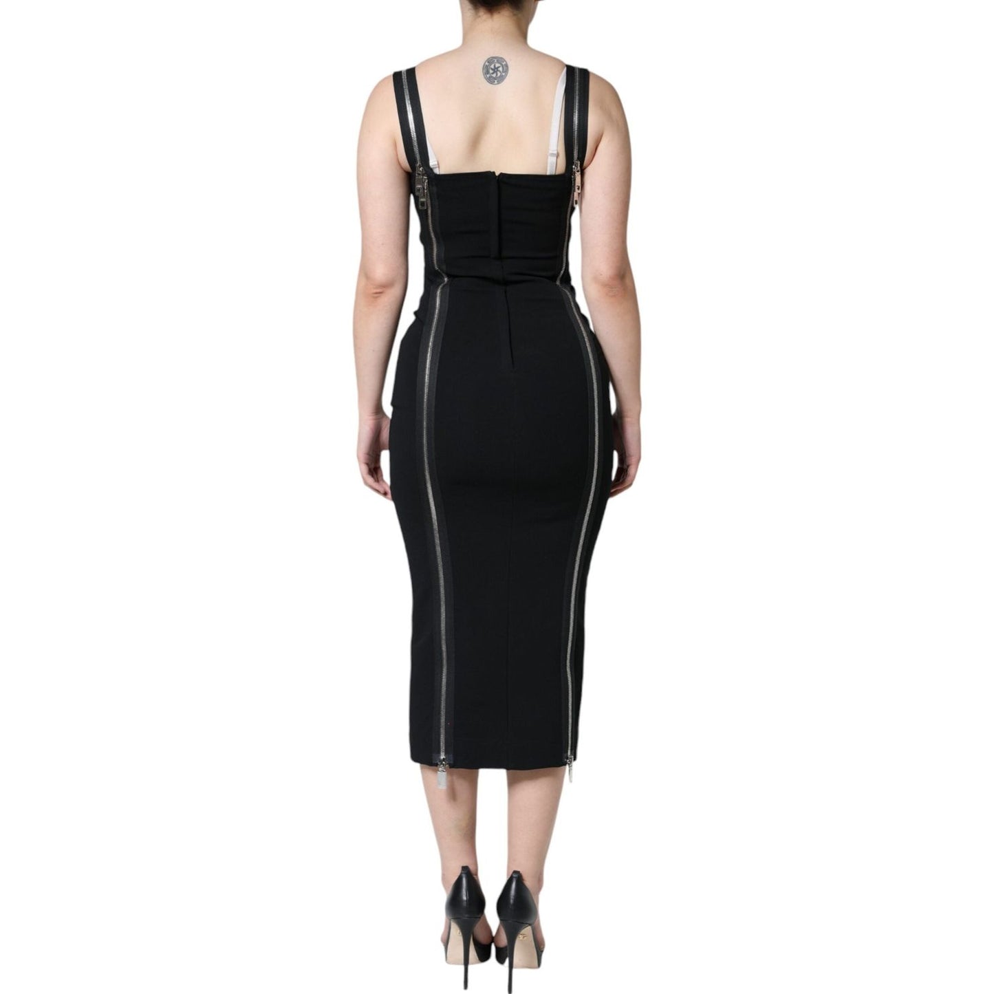 Dolce & Gabbana Black Zipper Bodycon Sheath Midi Dress Dolce & Gabbana Black