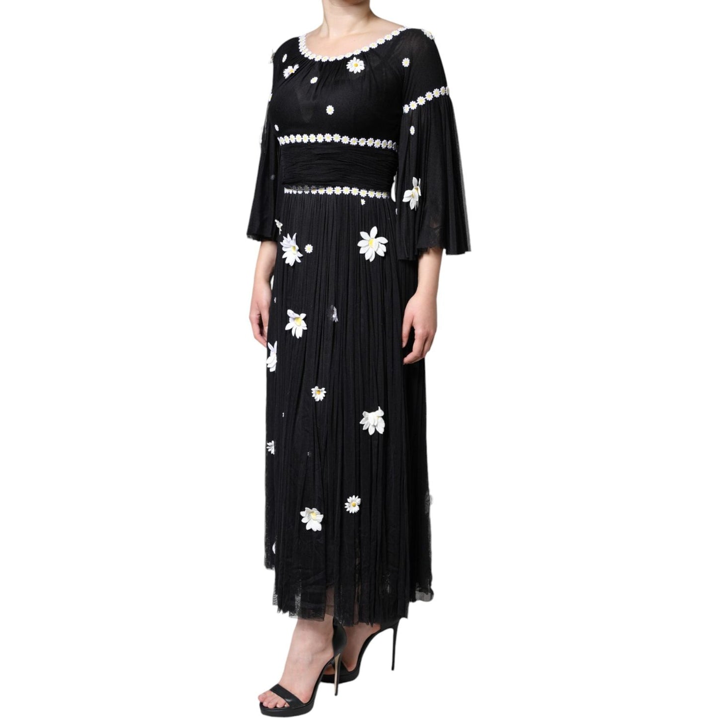 Dolce & Gabbana Black Silk Daisy A-line Long Maxi Dress Dolce & Gabbana Black