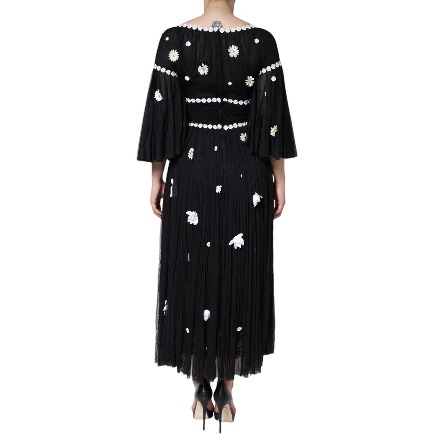 Dolce & Gabbana Black Silk Daisy A-line Long Maxi Dress Dolce & Gabbana Black