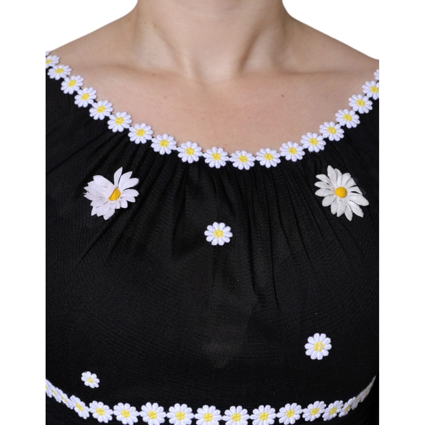 Dolce & Gabbana Black Silk Daisy A-line Long Maxi Dress Dolce & Gabbana Black