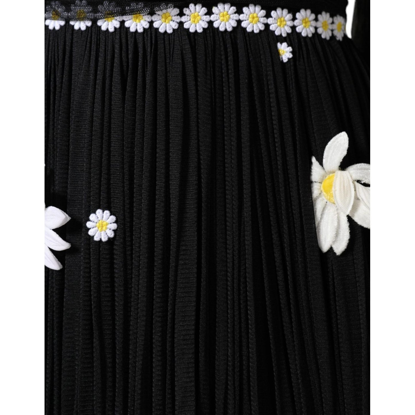 Dolce & Gabbana Black Silk Daisy A-line Long Maxi Dress Dolce & Gabbana Black