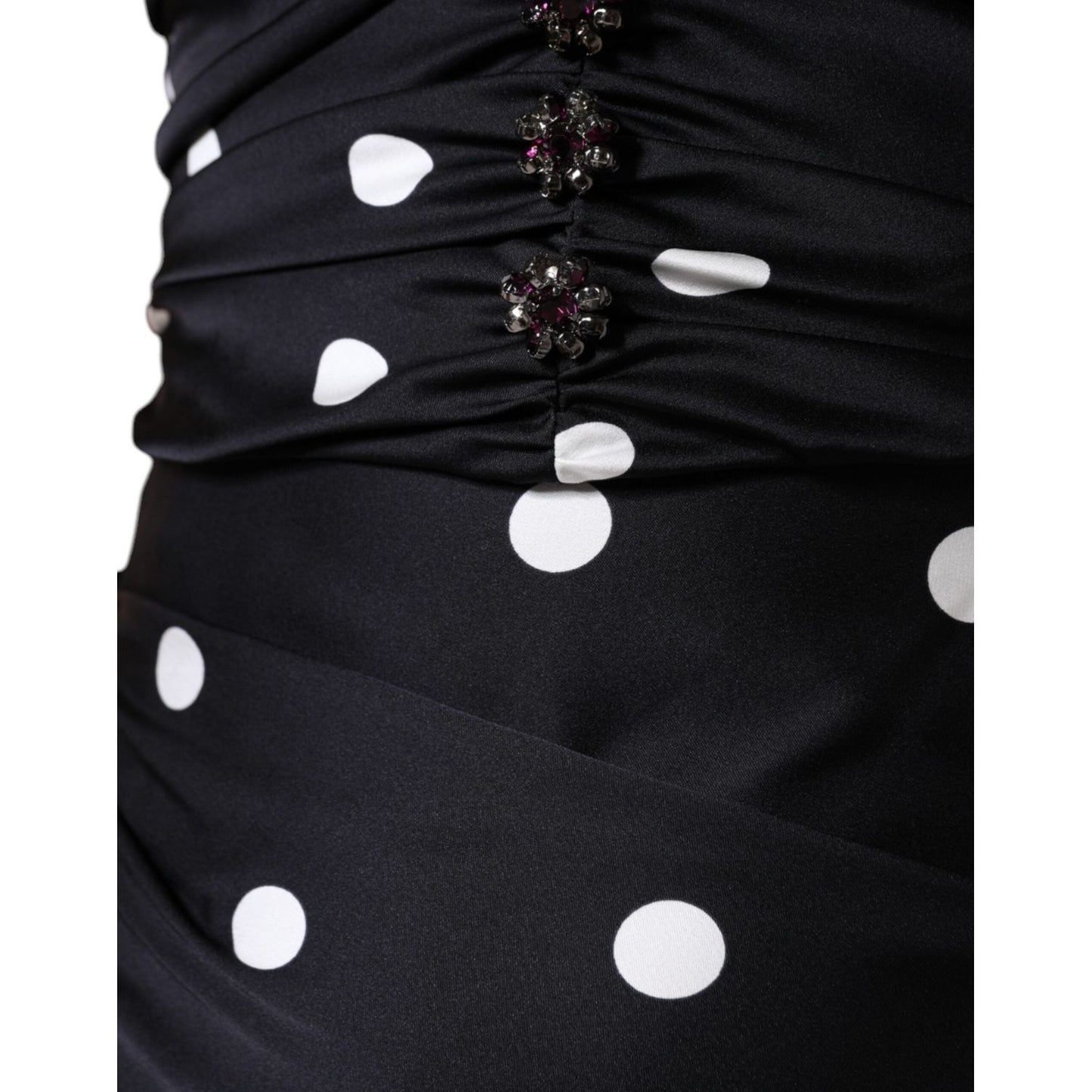 Dolce & Gabbana Black Silk Polka Dot Vneck Tassel Midi Dress Dolce & Gabbana Black