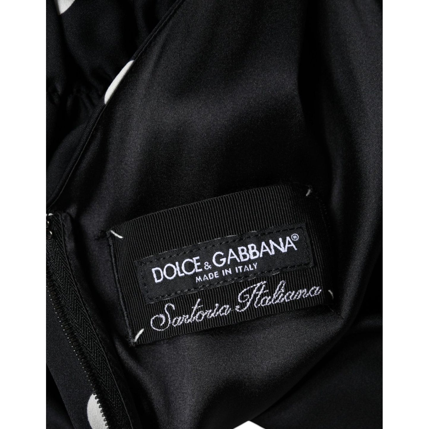 Dolce & Gabbana Black Silk Polka Dot Vneck Tassel Midi Dress Dolce & Gabbana Black