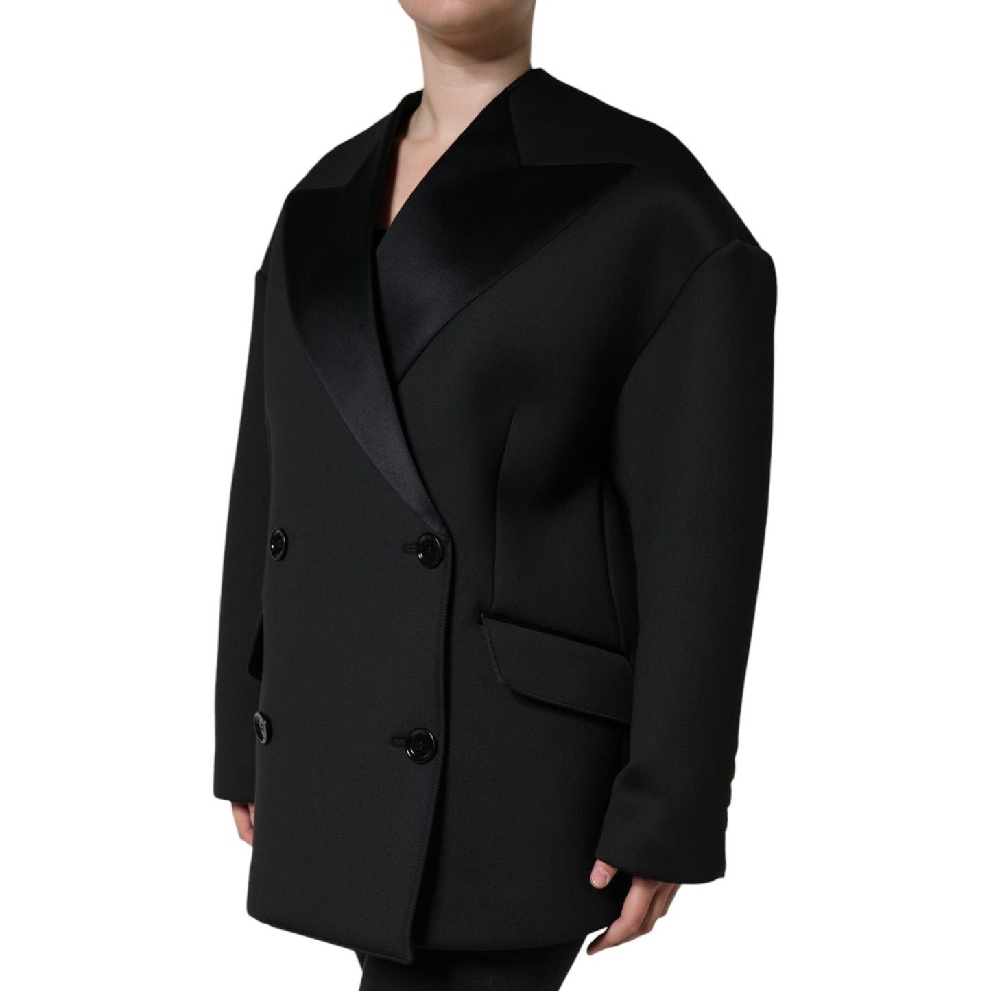 Dolce & Gabbana Black Polyester Double Breasted Coat Jacket Dolce & Gabbana Black