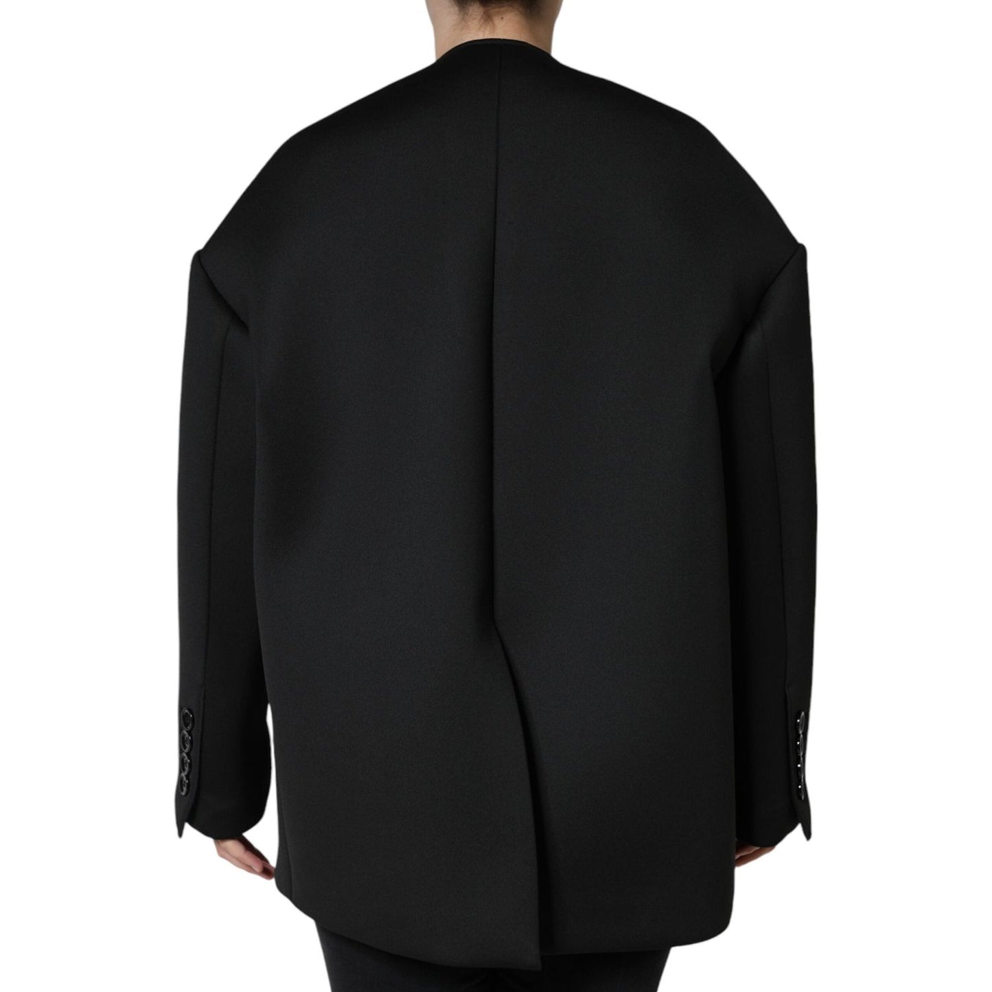 Dolce & Gabbana Black Polyester Double Breasted Coat Jacket Dolce & Gabbana Black