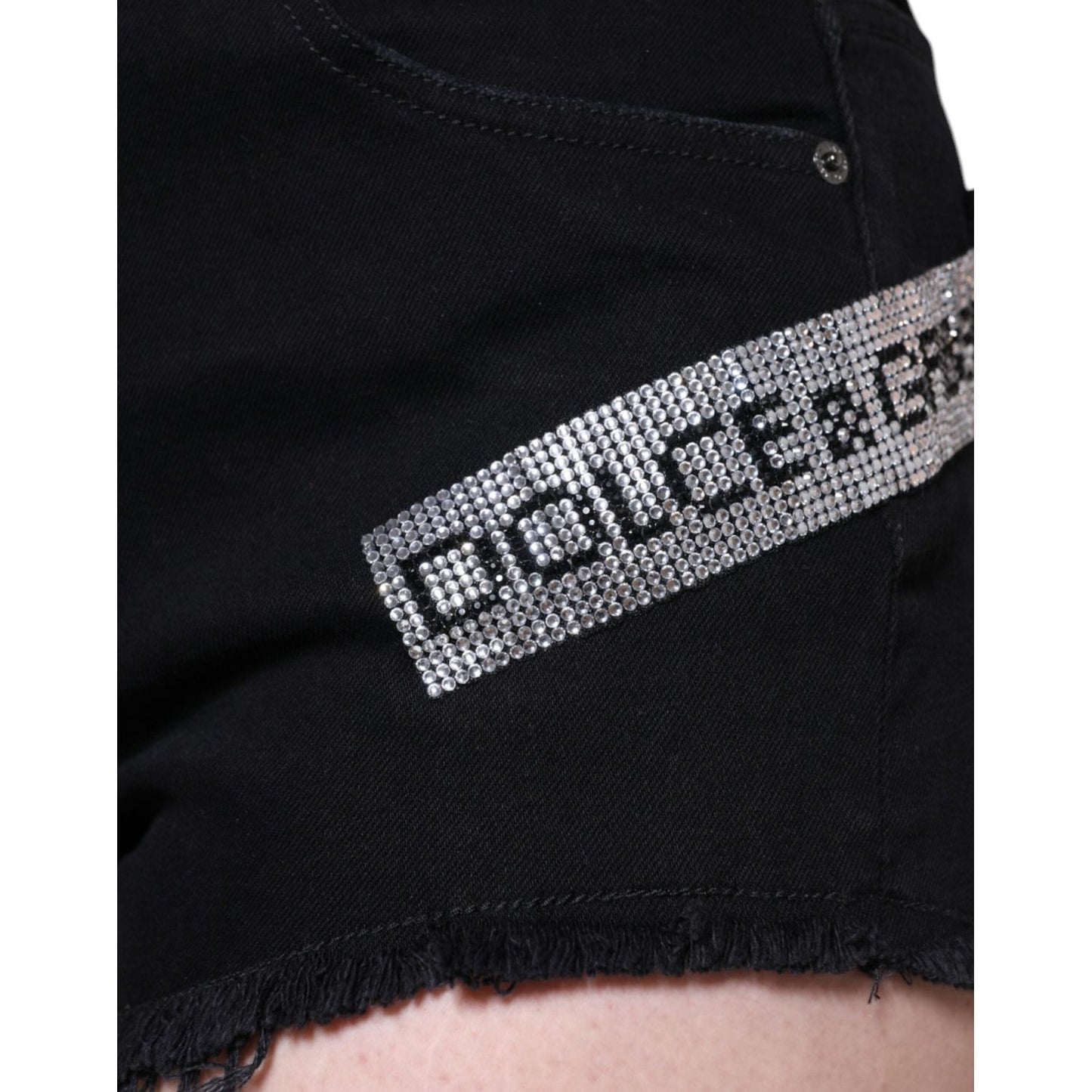 Dolce & Gabbana Black Cotton Stretch Strass Hot Pants Shorts Dolce & Gabbana Black