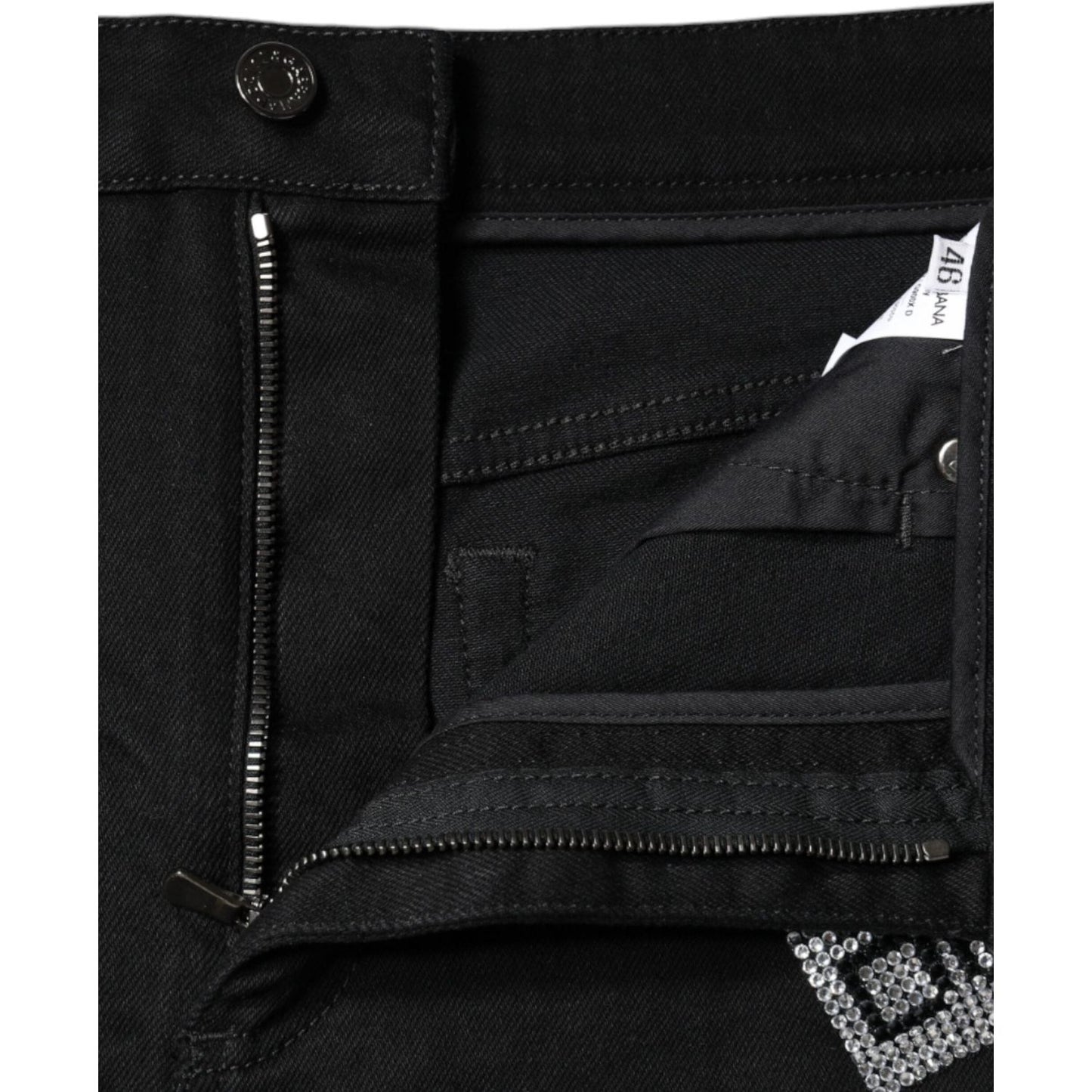 Dolce & Gabbana Black Cotton Stretch Strass Hot Pants Shorts Dolce & Gabbana Black