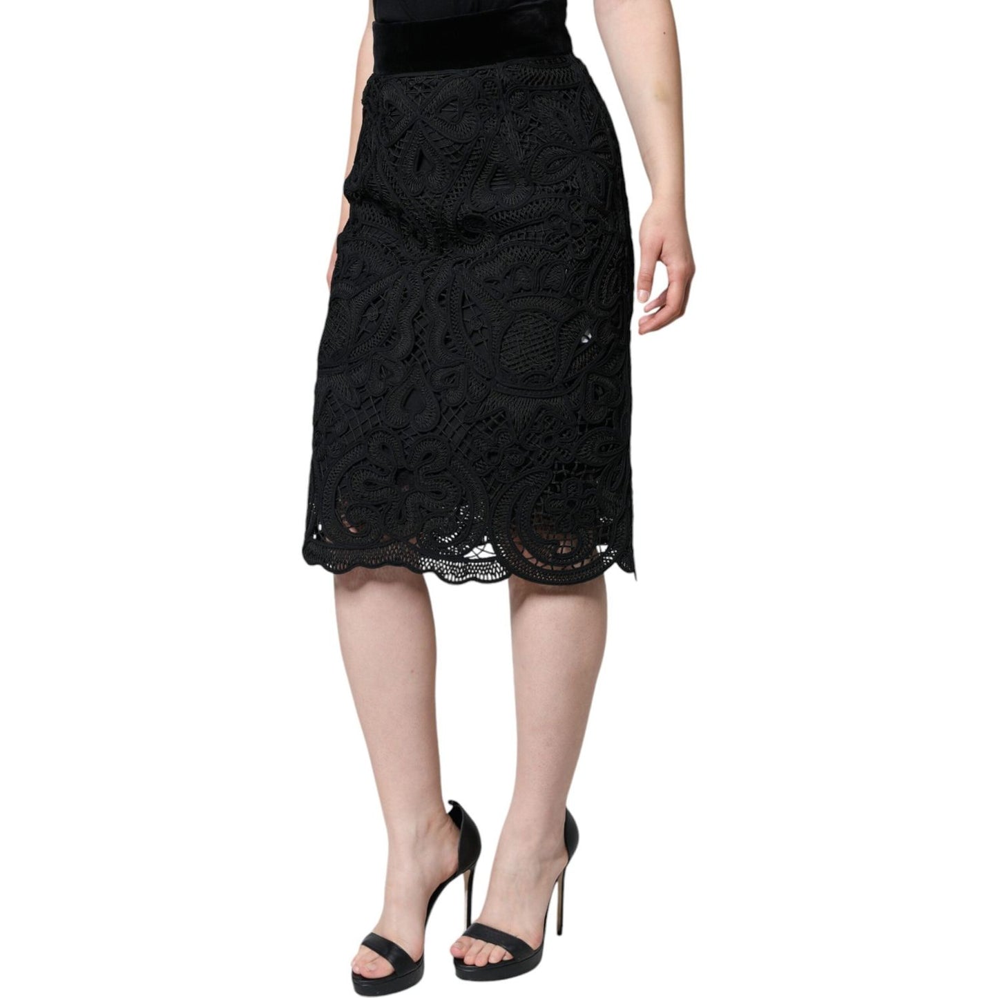 Dolce & Gabbana Black Floral Lace High Waist Pencil Cut Skirt Dolce & Gabbana Black
