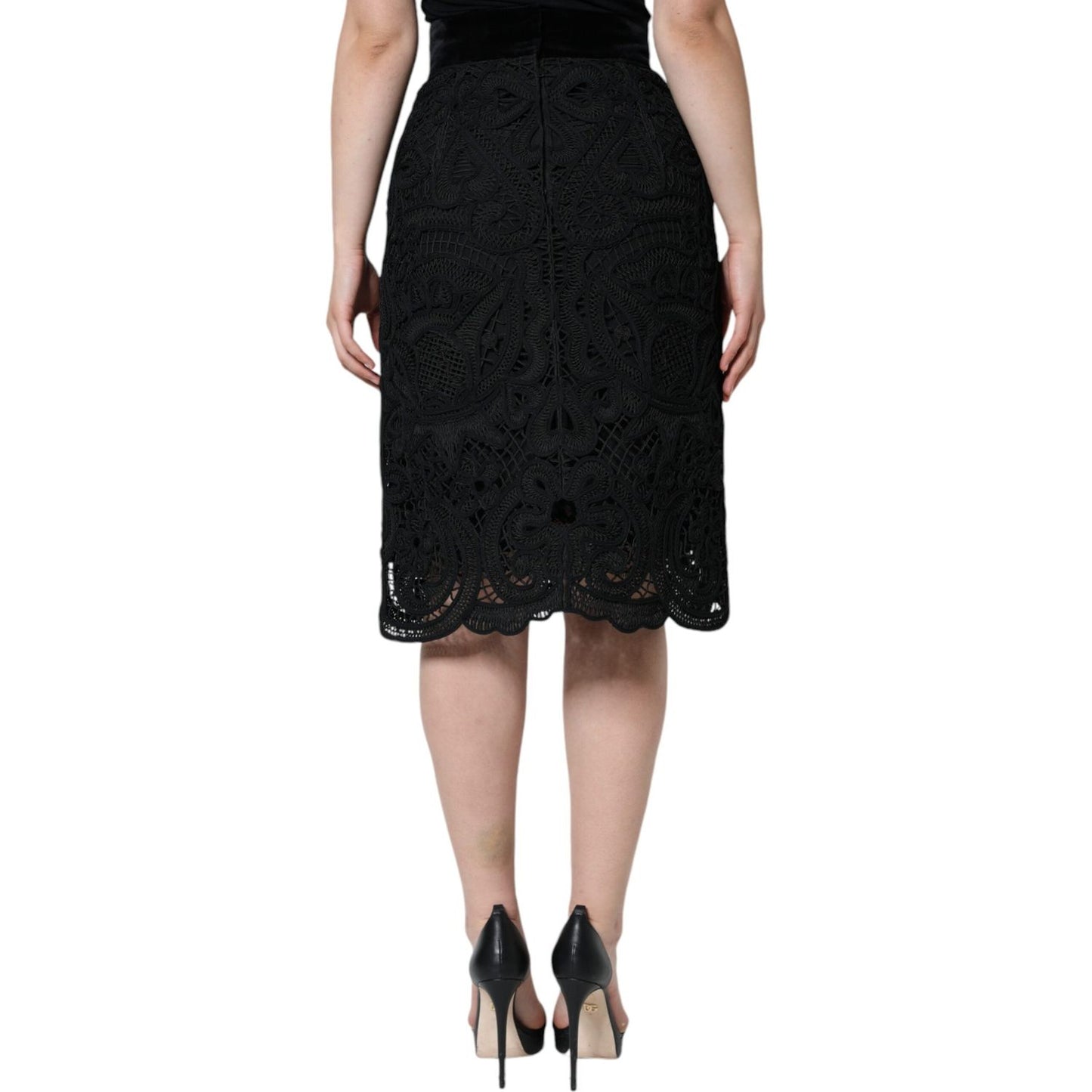 Dolce & Gabbana Black Floral Lace High Waist Pencil Cut Skirt Dolce & Gabbana Black