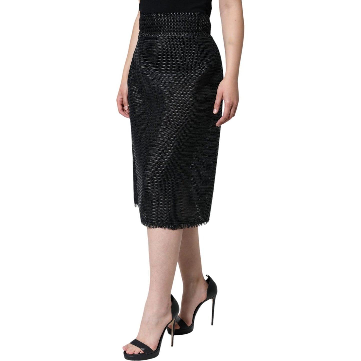 Dolce & Gabbana Black Viscose High Waist Pencil Cut Skirt Dolce & Gabbana Tan
