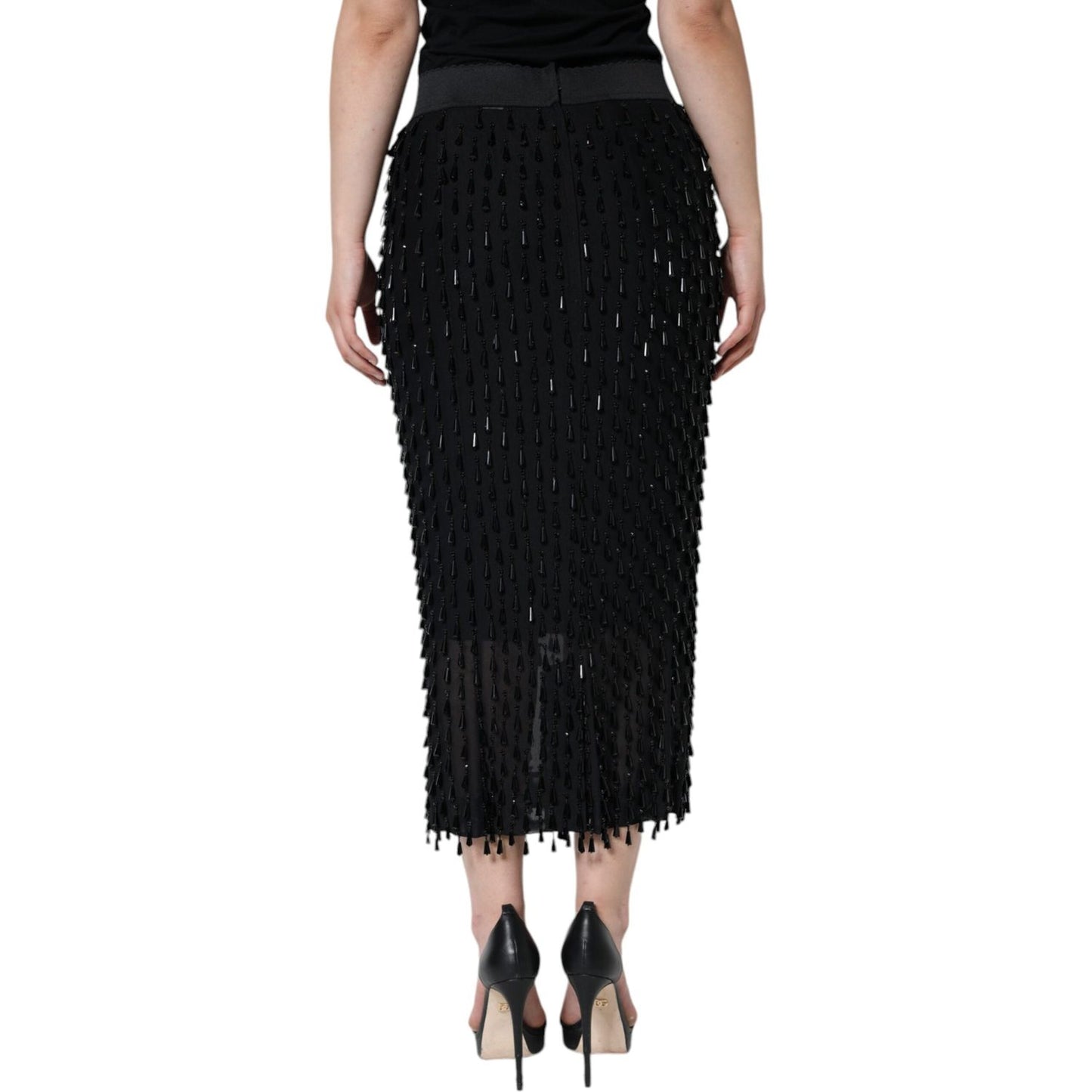 Dolce & Gabbana Black Embellished Pencil Cut Midi Skirt Dolce & Gabbana Tan
