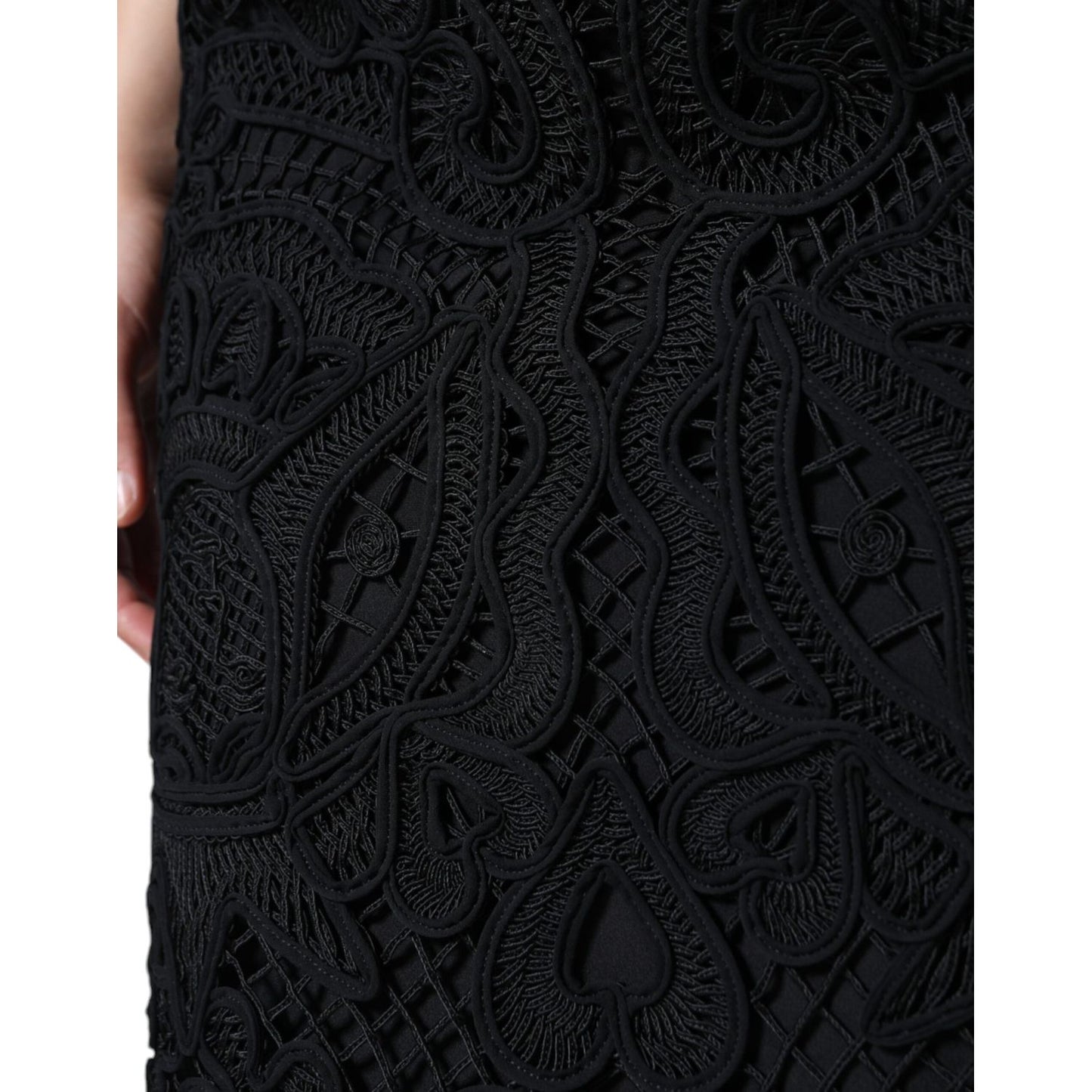 Dolce & Gabbana Black Floral Lace HighWaist Pencil Cut Skirt Dolce & Gabbana Black