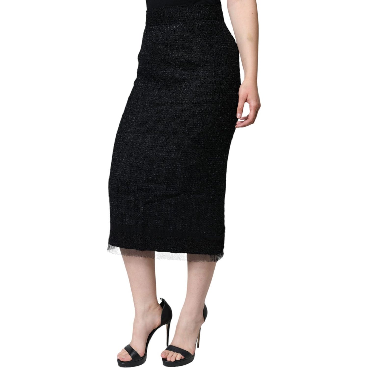 Dolce & Gabbana Black Virgin Wool Pencil Cut Midi Skirt Dolce & Gabbana Tan