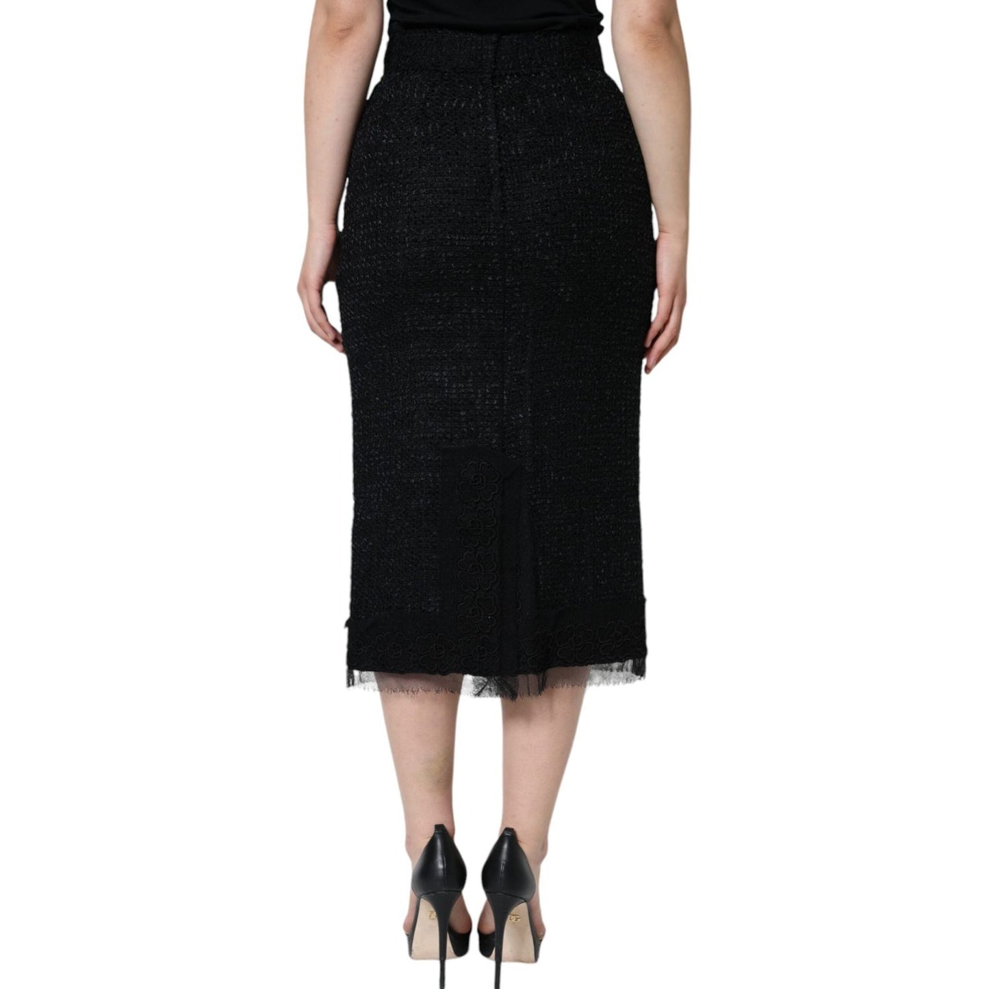 Dolce & Gabbana Black Virgin Wool Pencil Cut Midi Skirt Dolce & Gabbana Tan