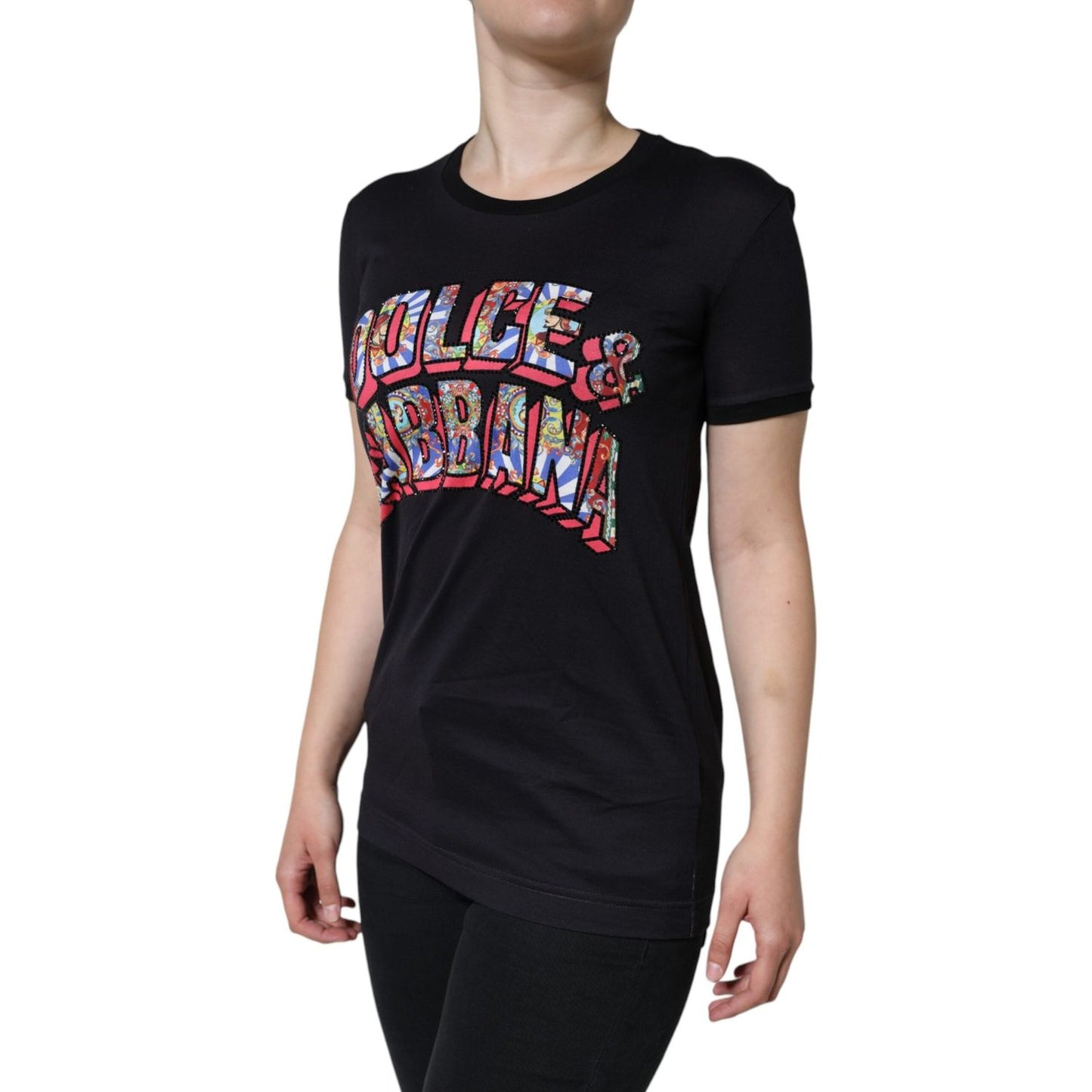 Dolce & Gabbana Black Cotton Logo Print Round Neck T-shirt Dolce & Gabbana Rosy Brown