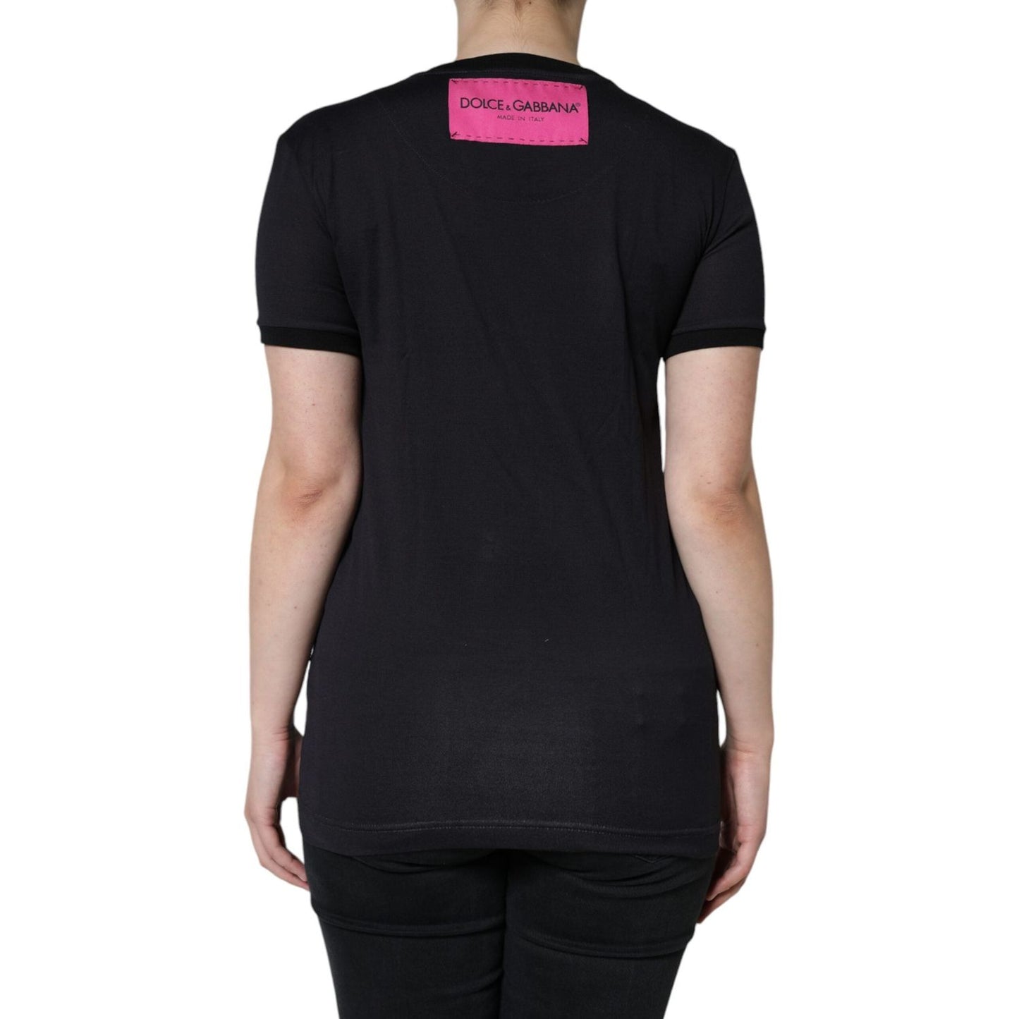 Dolce & Gabbana Black Cotton Logo Print Round Neck T-shirt Dolce & Gabbana Rosy Brown