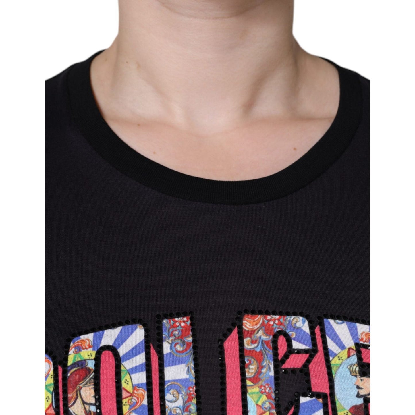 Dolce & Gabbana Black Cotton Logo Print Round Neck T-shirt Dolce & Gabbana Rosy Brown