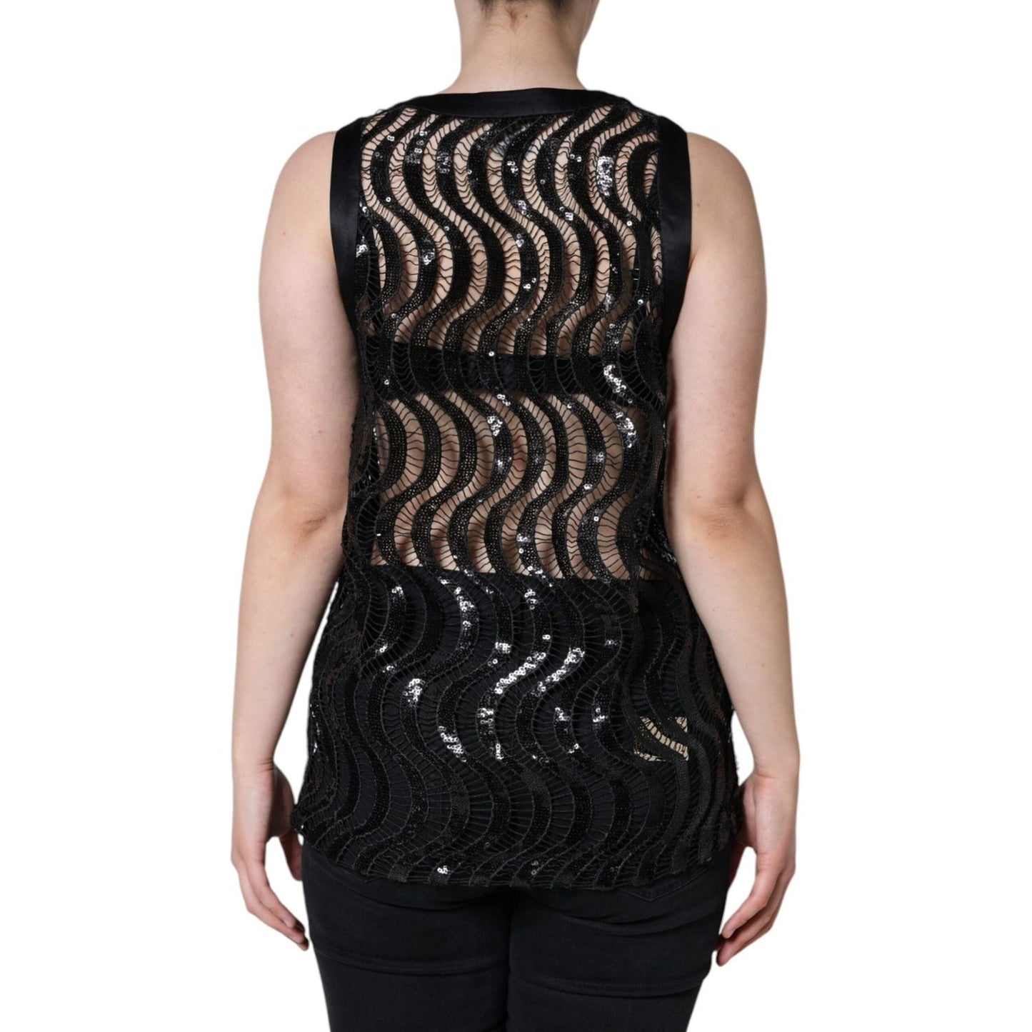 Dolce & Gabbana Black Sequin Sleeveless Tank Blouse Top Dolce & Gabbana Black