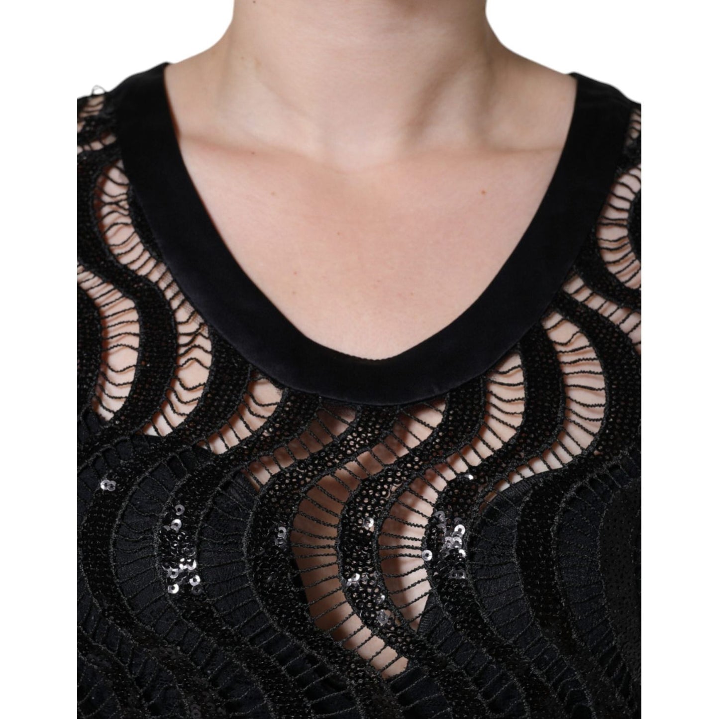 Dolce & Gabbana Black Sequin Sleeveless Tank Blouse Top Dolce & Gabbana Black