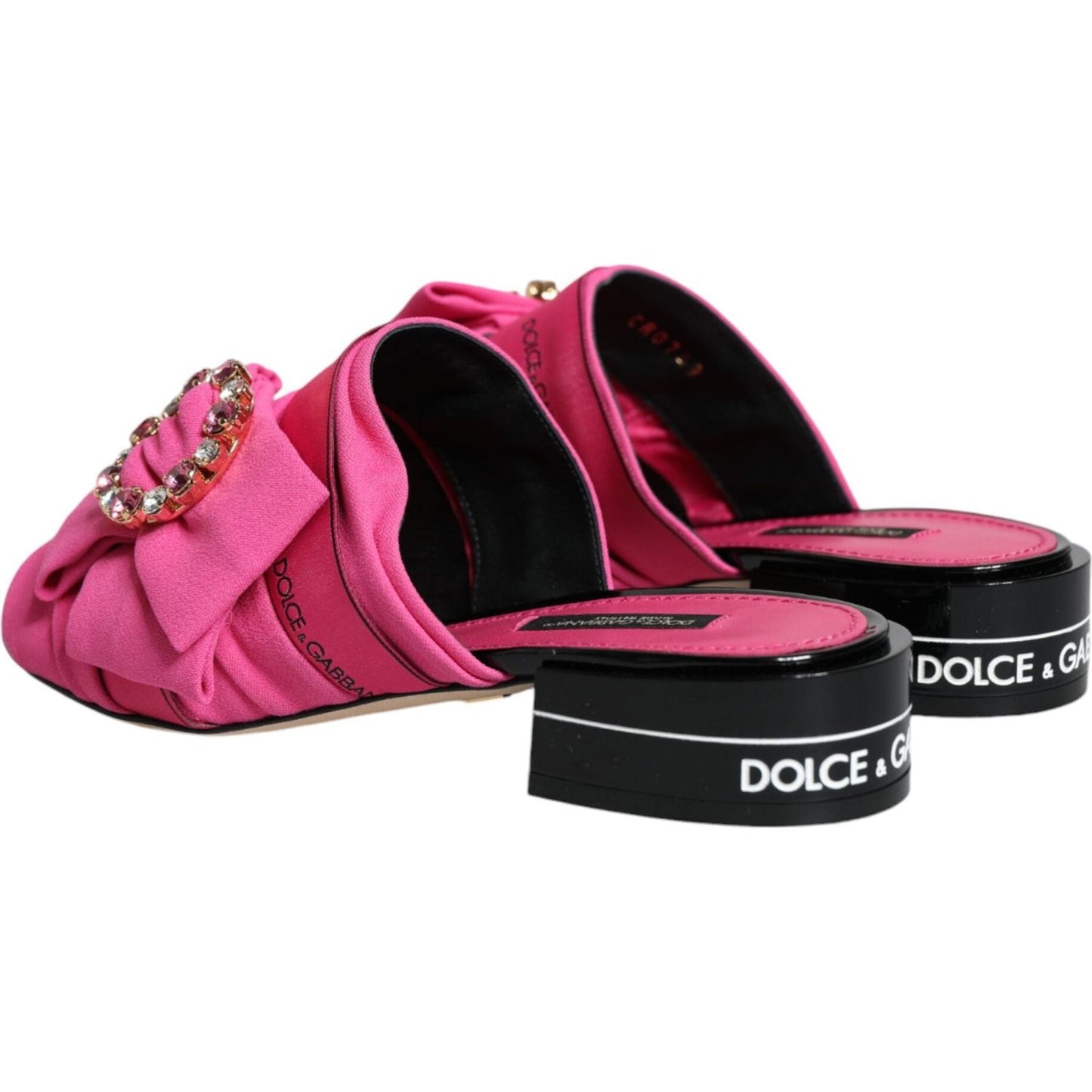 Dolce & Gabbana Pink Black Crystal Slides Sandals Shoes Dolce & Gabbana Pale Violet Red