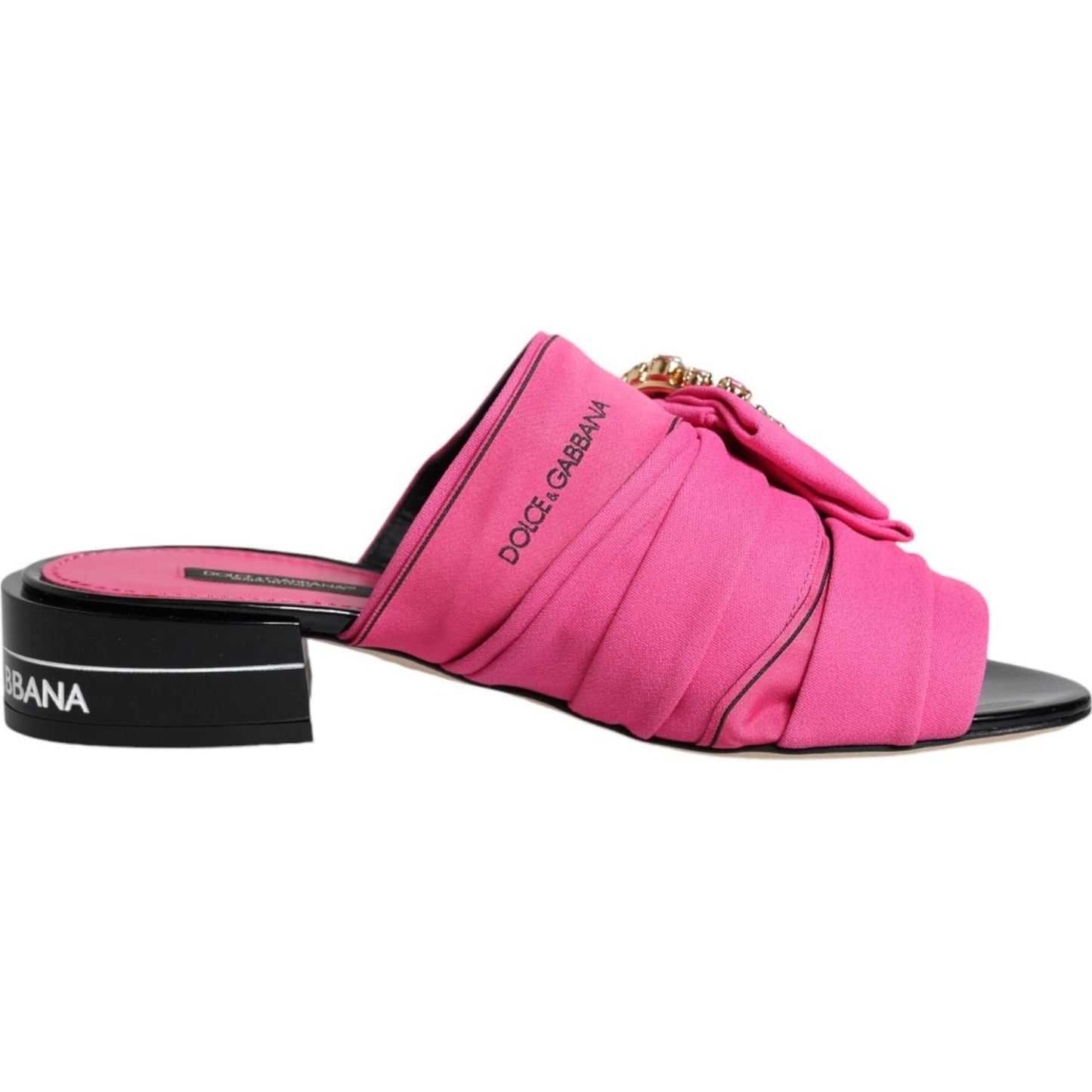 Dolce & Gabbana Pink Black Crystal Slides Sandals Shoes Dolce & Gabbana Pale Violet Red