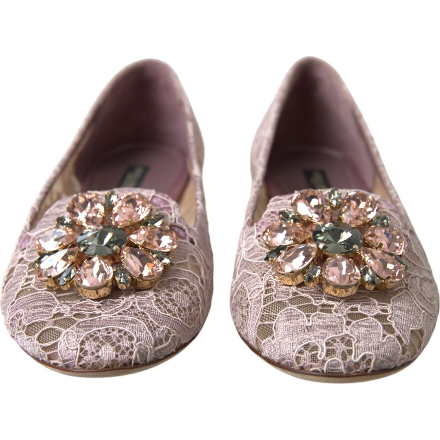 Dolce & Gabbana Pink Lace Crystal Ballet Flats Loafers Shoes Dolce & Gabbana Dim Gray