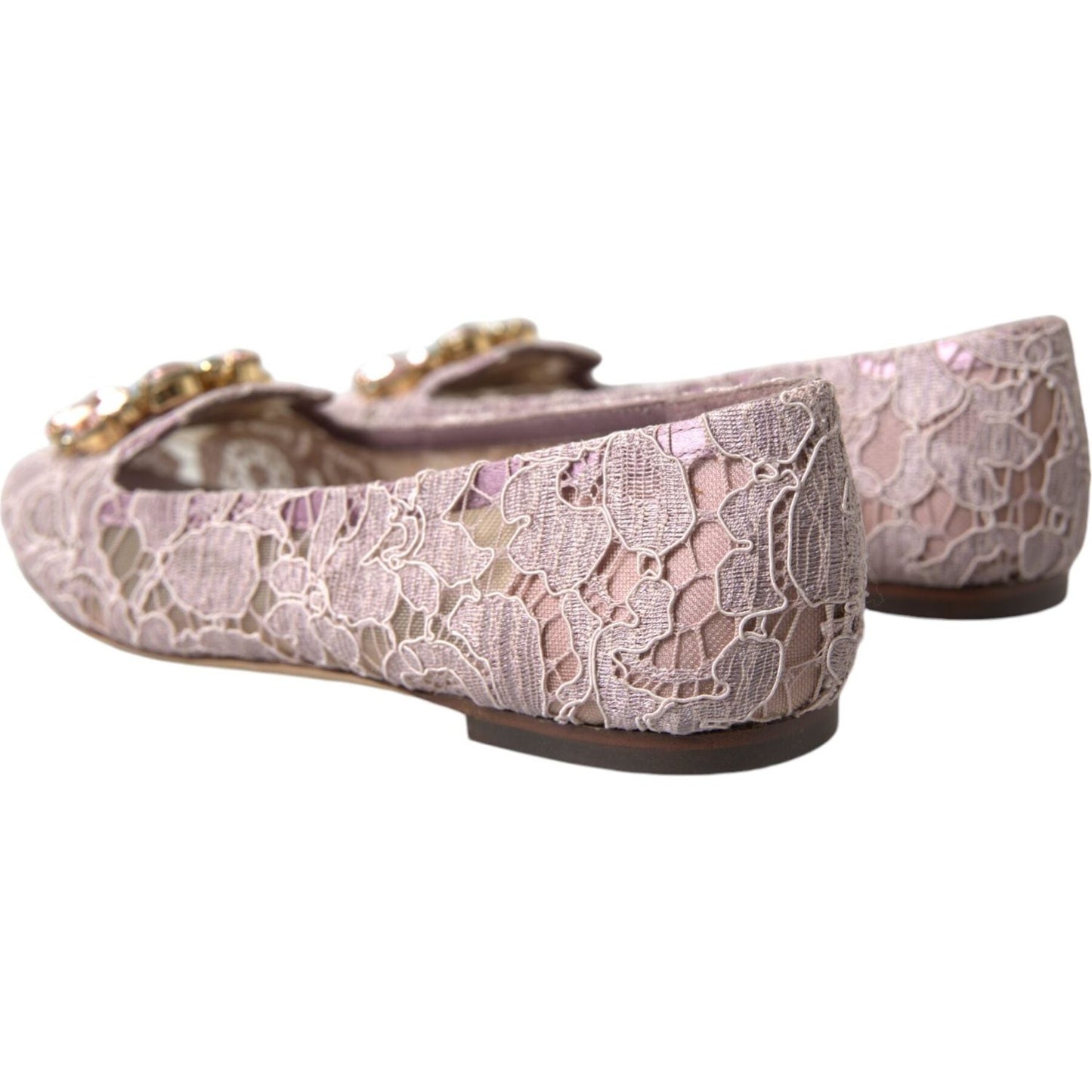 Dolce & Gabbana Pink Lace Crystal Ballet Flats Loafers Shoes Dolce & Gabbana Rosy Brown