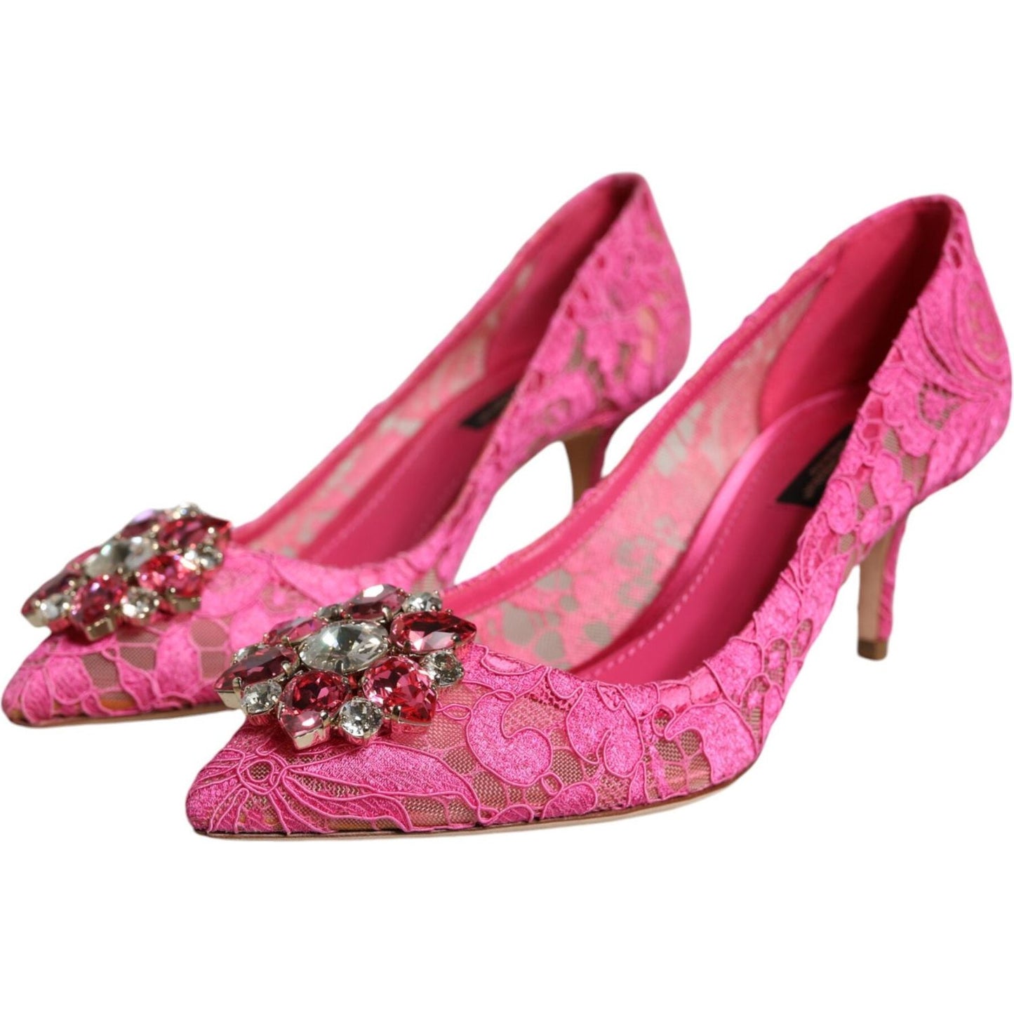 Dolce & Gabbana Pink Taormina Lace Crystal Heels Pumps Shoes Dolce & Gabbana Pale Violet Red