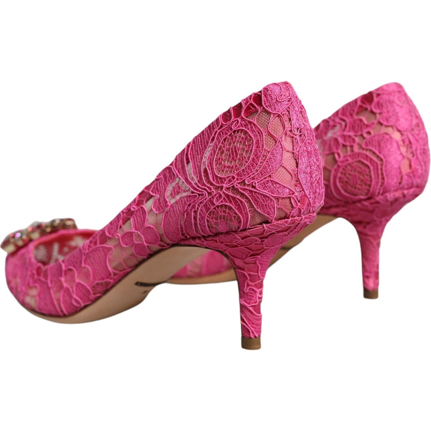 Dolce & Gabbana Pink Taormina Lace Crystal Heels Pumps Shoes Dolce & Gabbana Maroon