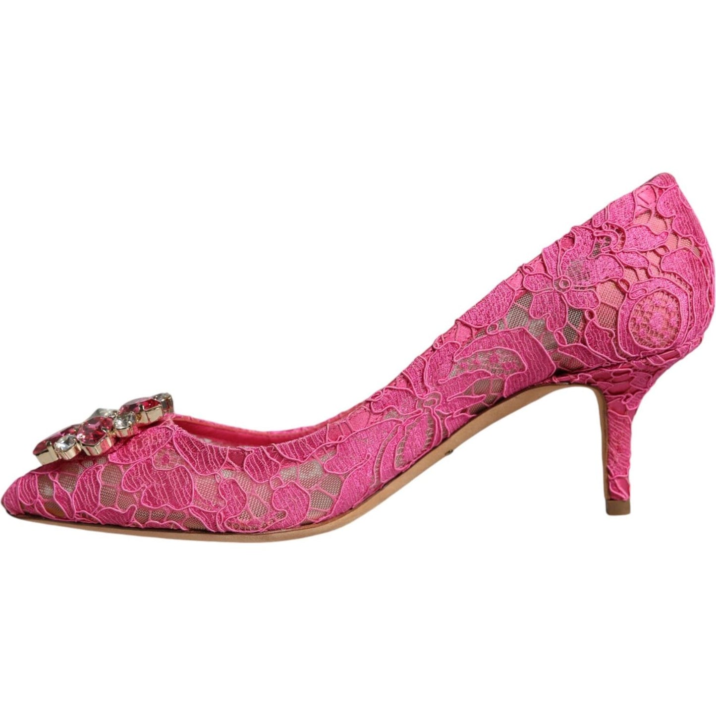 Dolce & Gabbana Pink Taormina Lace Crystal Heels Pumps Shoes Dolce & Gabbana Pale Violet Red