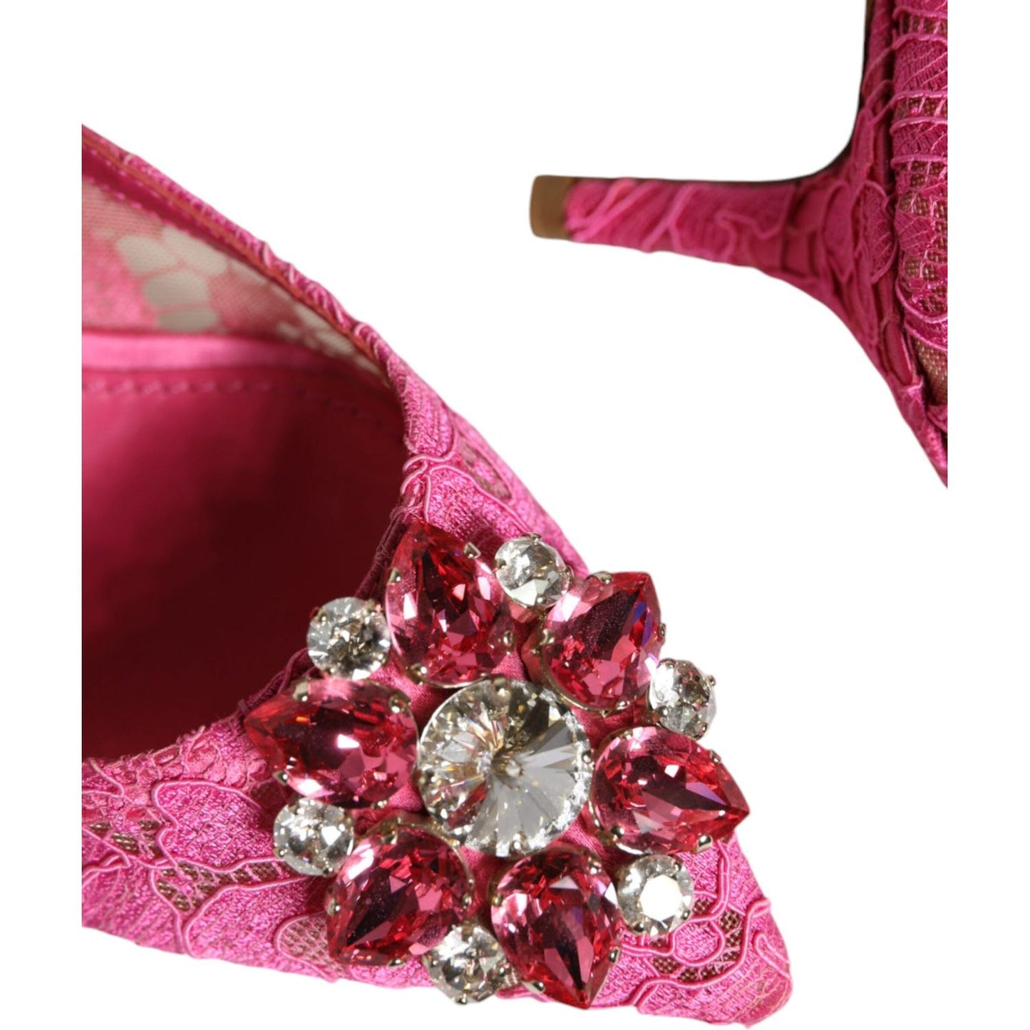 Dolce & Gabbana Pink Taormina Lace Crystal Heels Pumps Shoes Dolce & Gabbana Brown
