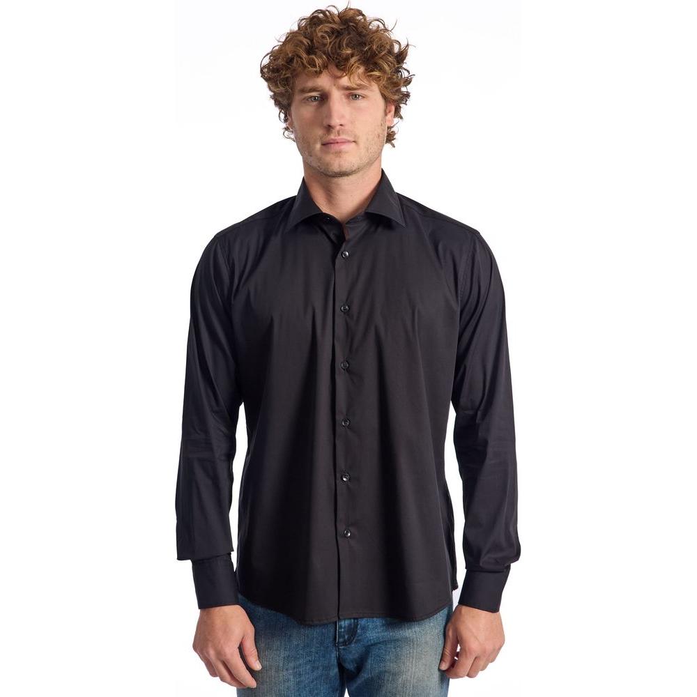 Baldinini Trend Black Cotton Men Shirt Baldinini Trend Dark Slate Gray