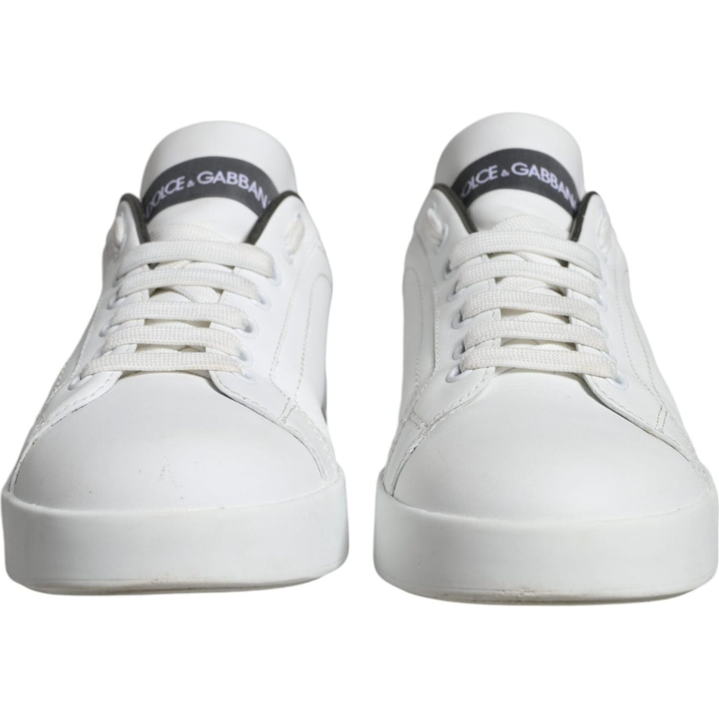Dolce & Gabbana White Leather Portofino Low Top Sneakers Shoes Dolce & Gabbana Light Gray