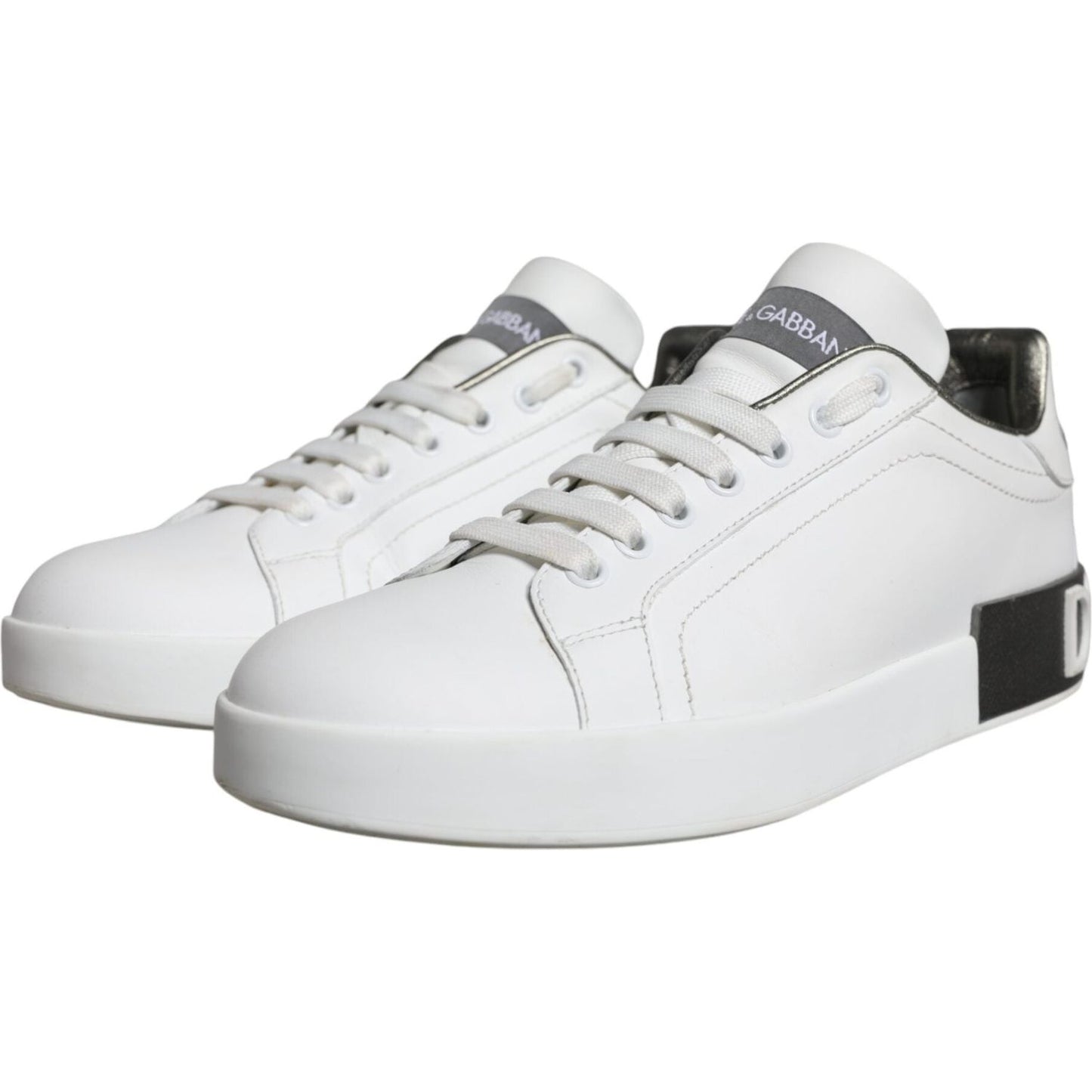 Dolce & Gabbana White Leather Portofino Low Top Sneakers Shoes Dolce & Gabbana Light Gray