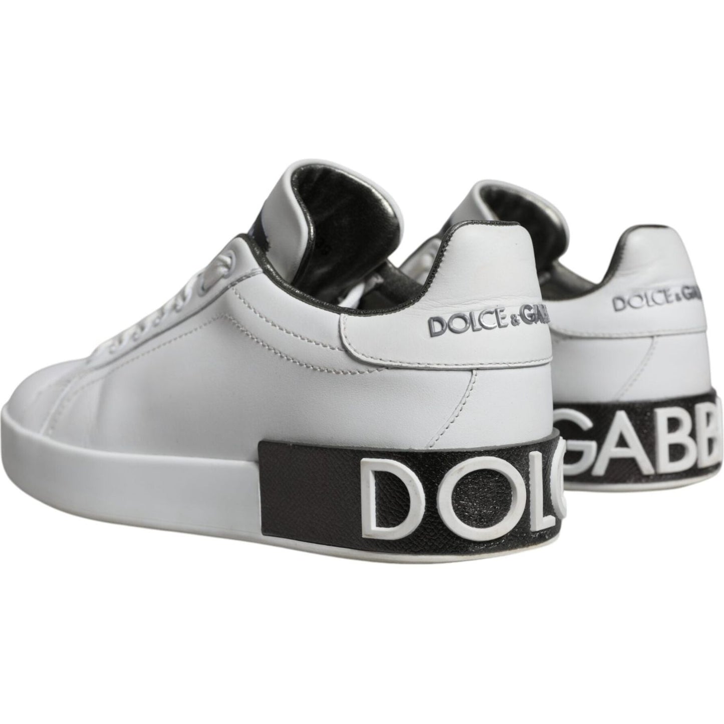 Dolce & Gabbana White Leather Portofino Low Top Sneakers Shoes Dolce & Gabbana Gray