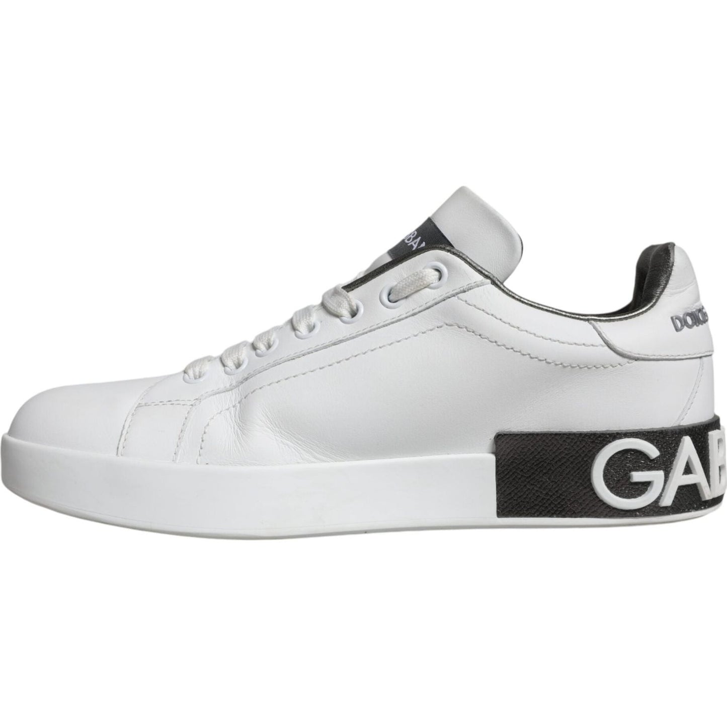 Dolce & Gabbana White Leather Portofino Low Top Sneakers Shoes Dolce & Gabbana Light Gray