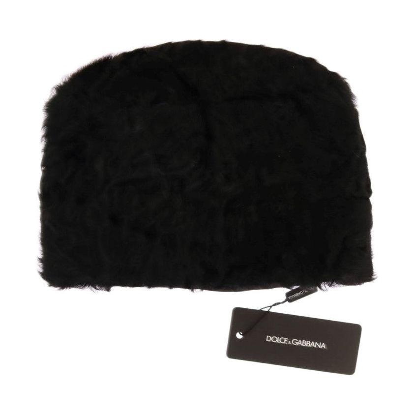 Dolce & Gabbana Black Xiangao Lamb Fur Beanie Beanie Hat