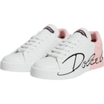 Dolce & Gabbana White Pink Portofino Low Top Sneakers Shoes LA11800-35