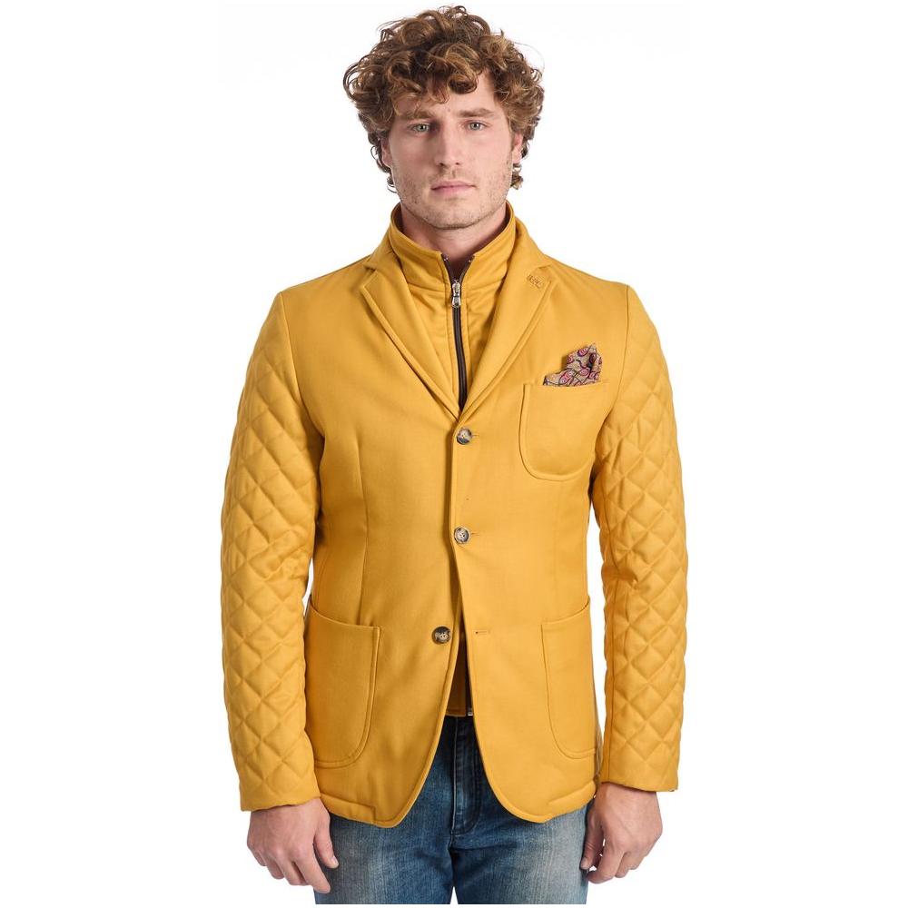 Roberto Pepe Luxury Yellow Wool Men Jacket Roberto Pepe Luxury Sandy Brown