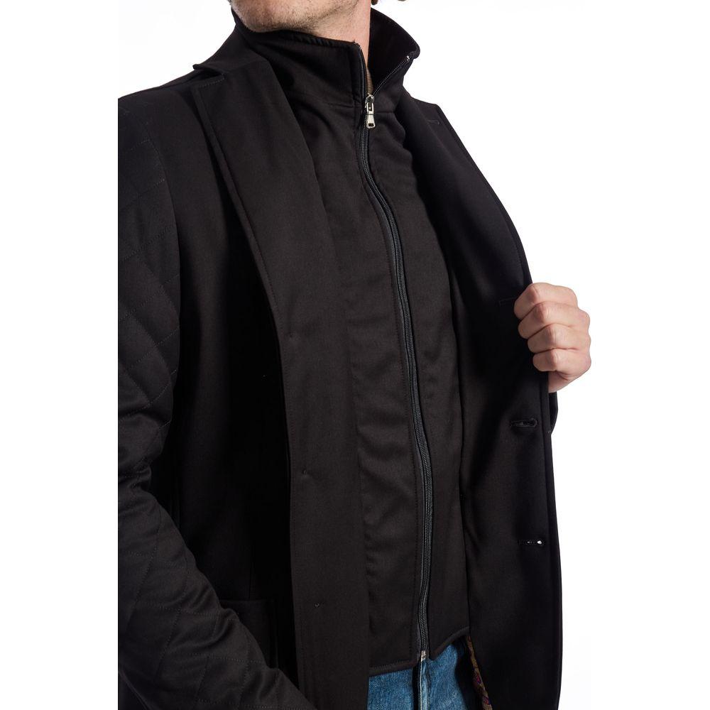 Roberto Pepe Luxury Black Wool Men Jacket Roberto Pepe Luxury Black