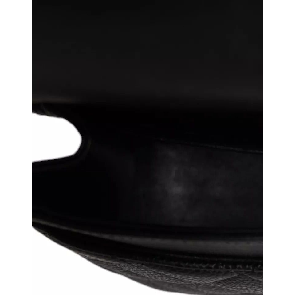 Chanel Black Caviar Medium Classic Double Flap Shoulder Quilted Silver Bag