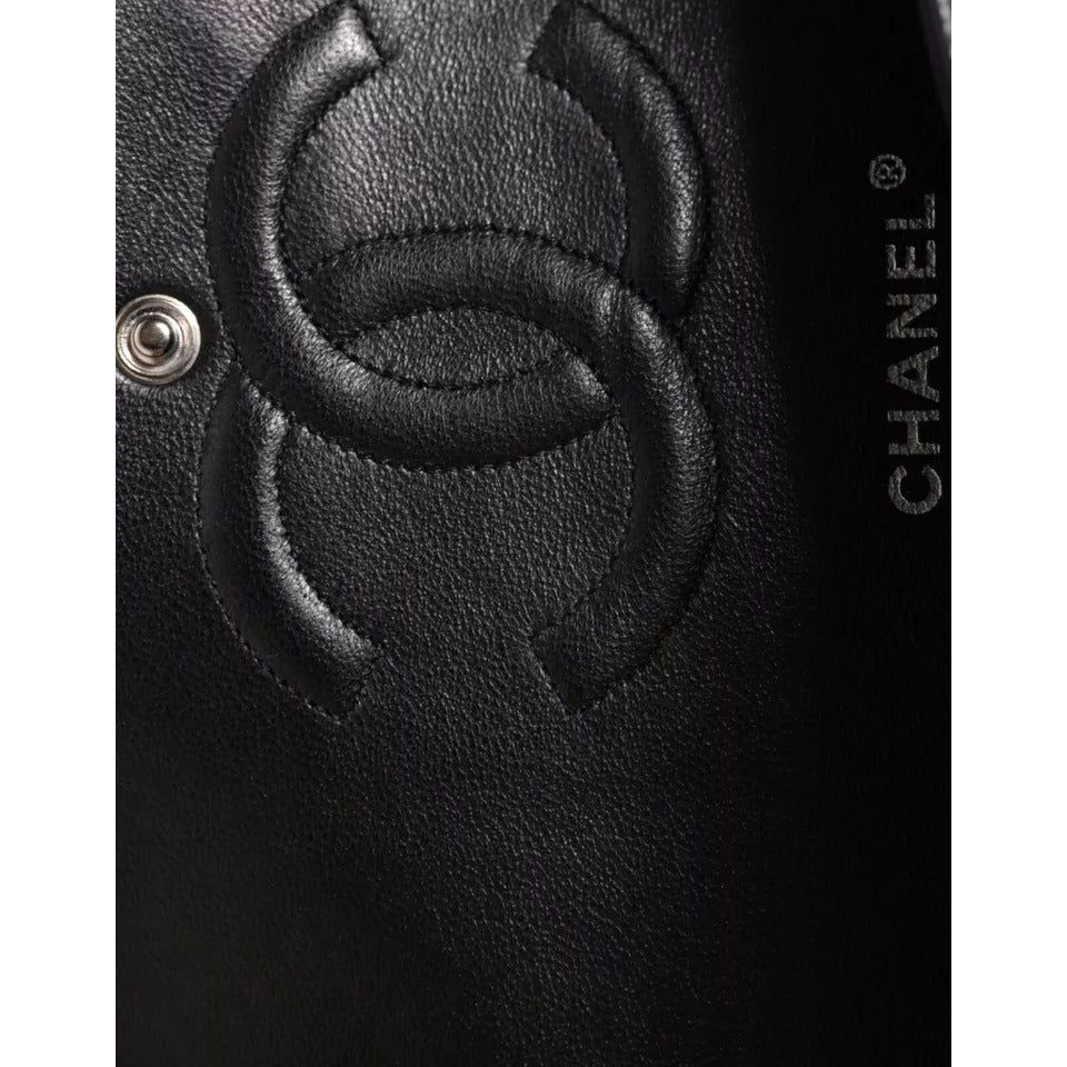 Chanel Black Caviar Medium Classic Double Flap Shoulder Quilted Silver Bag