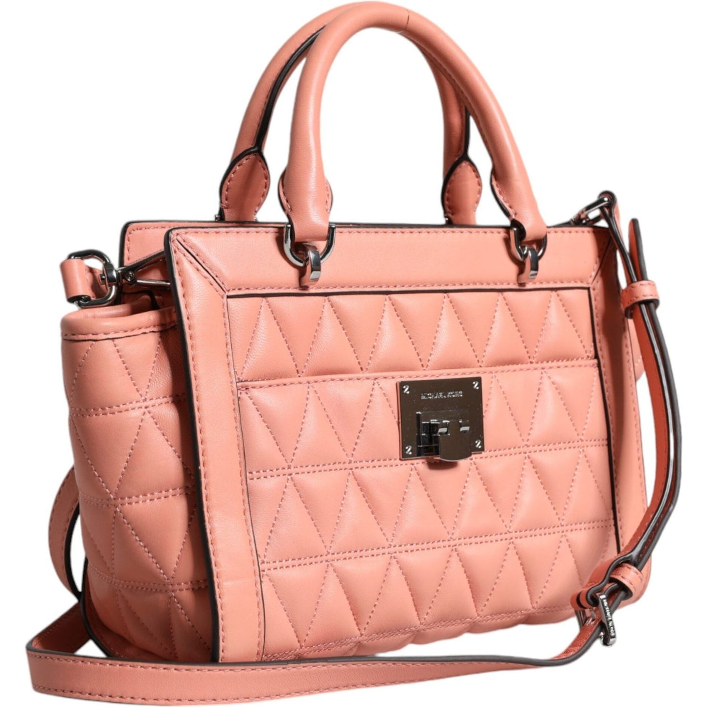 Michael Kors Peach Quilted Leather Logo Crossbody VIVIANNE Messenger Bag Michael Kors Dark Salmon