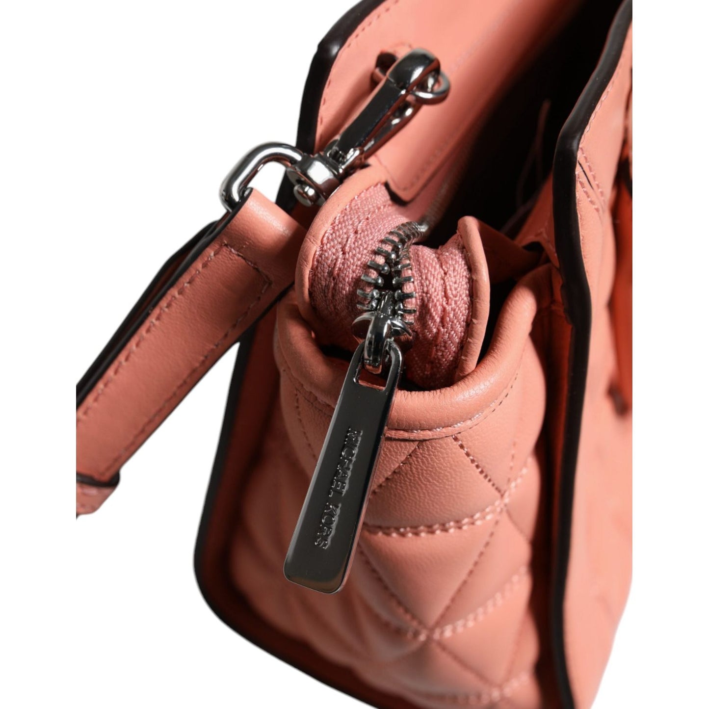 Michael Kors Peach Quilted Leather Logo Crossbody VIVIANNE Messenger Bag Michael Kors Dark Salmon